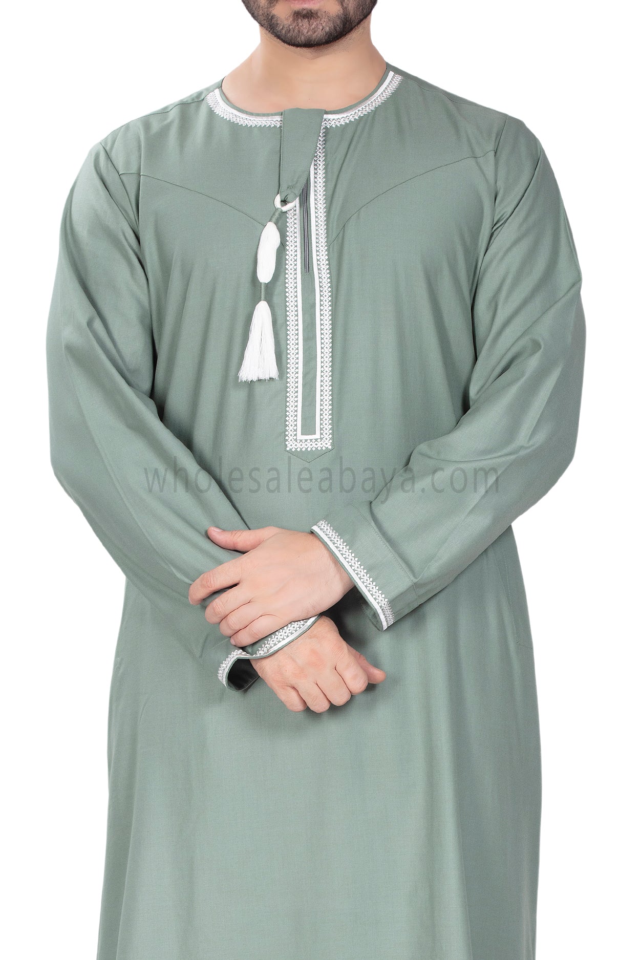 New Arrivals Embroidered Omani Thoube 90049 Pistachio Green