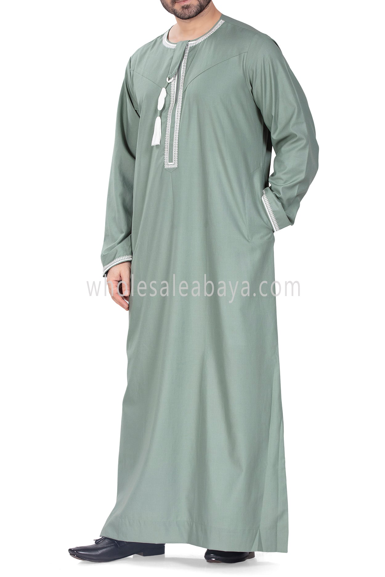New Arrivals Embroidered Omani Thoube 90049 Pistachio Green