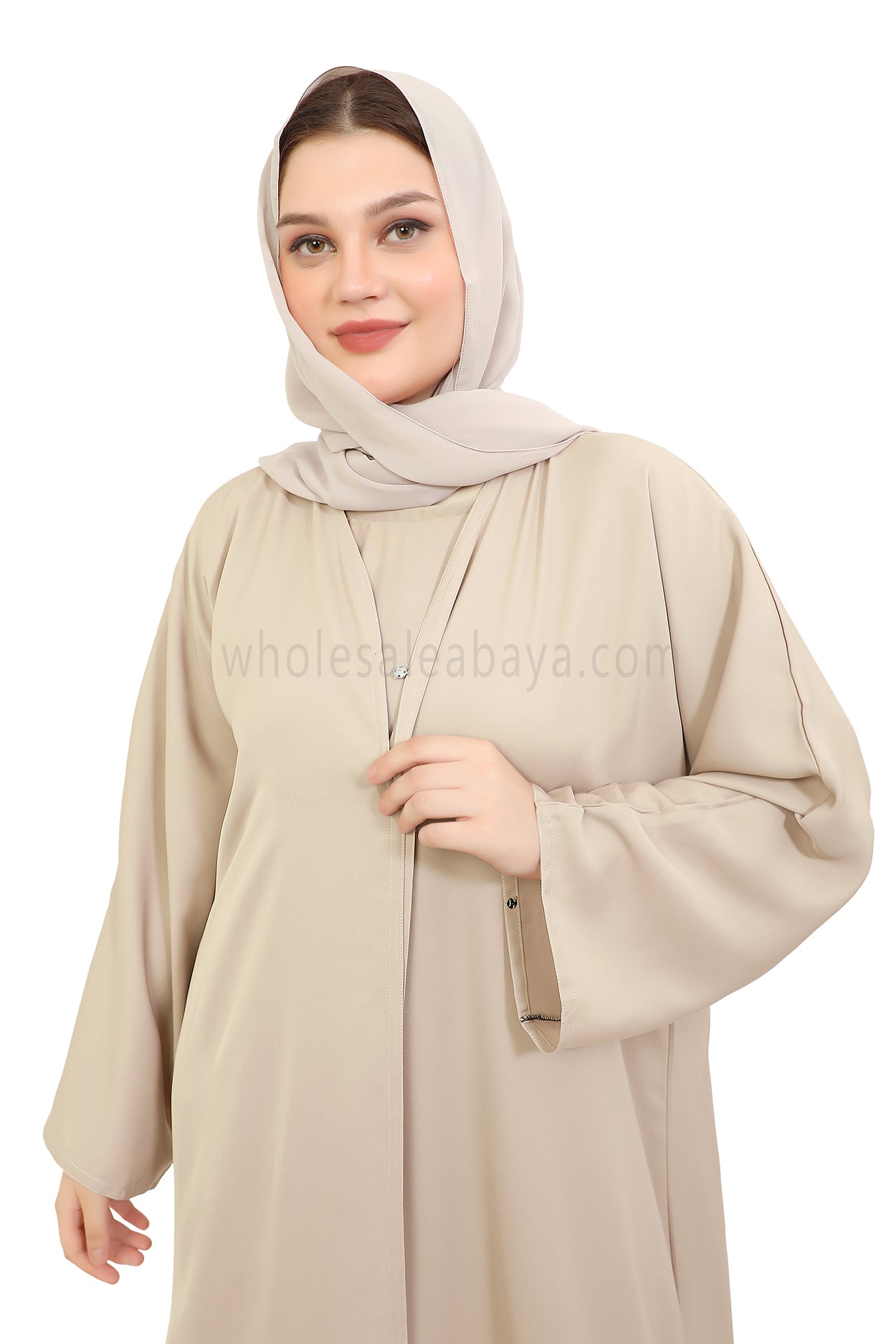 Front Open Nida Abaya With A Single Button 30051 Ivory