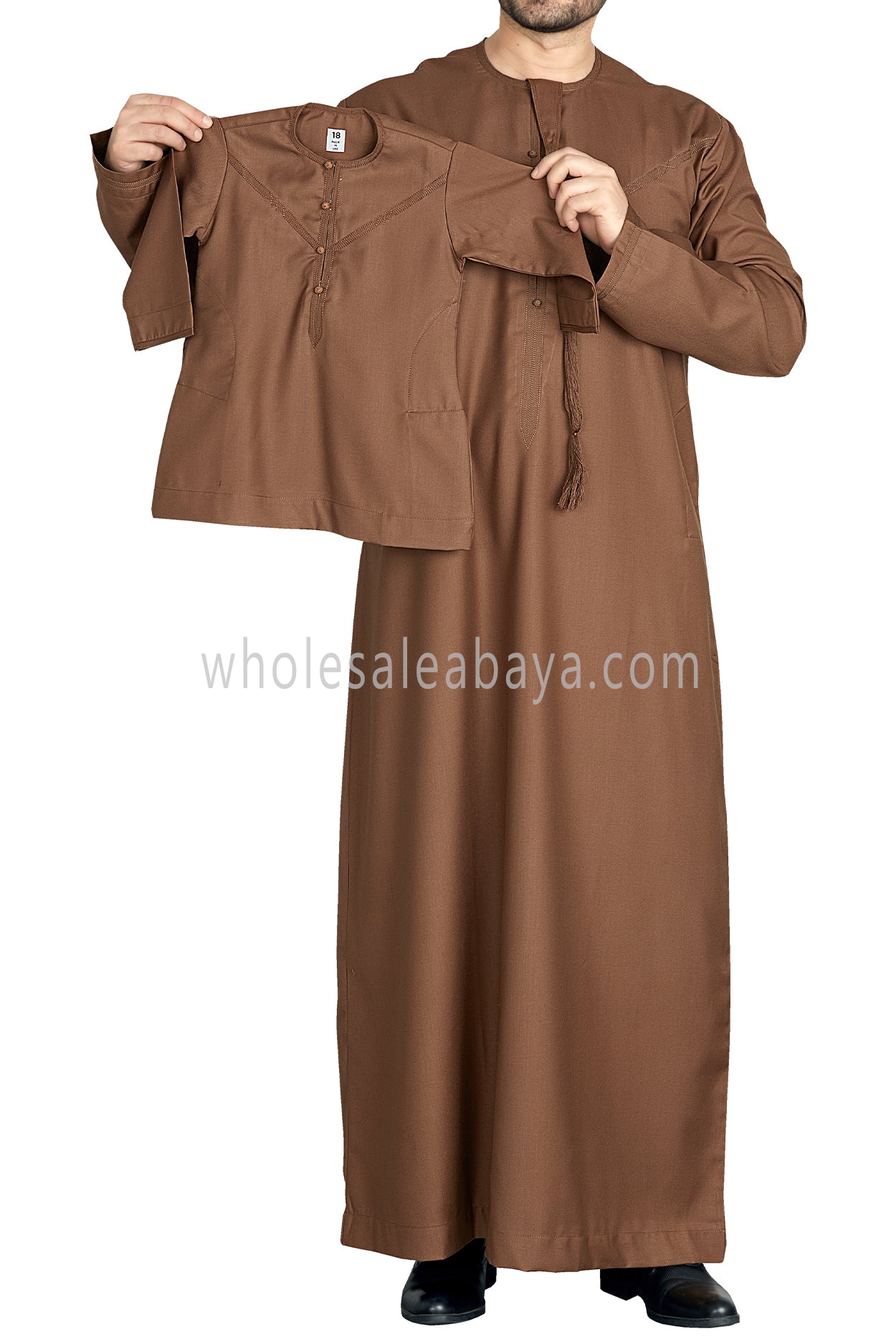 Men's Premium Emirati Thoube With Buttons & Tassel Caramel Brown
