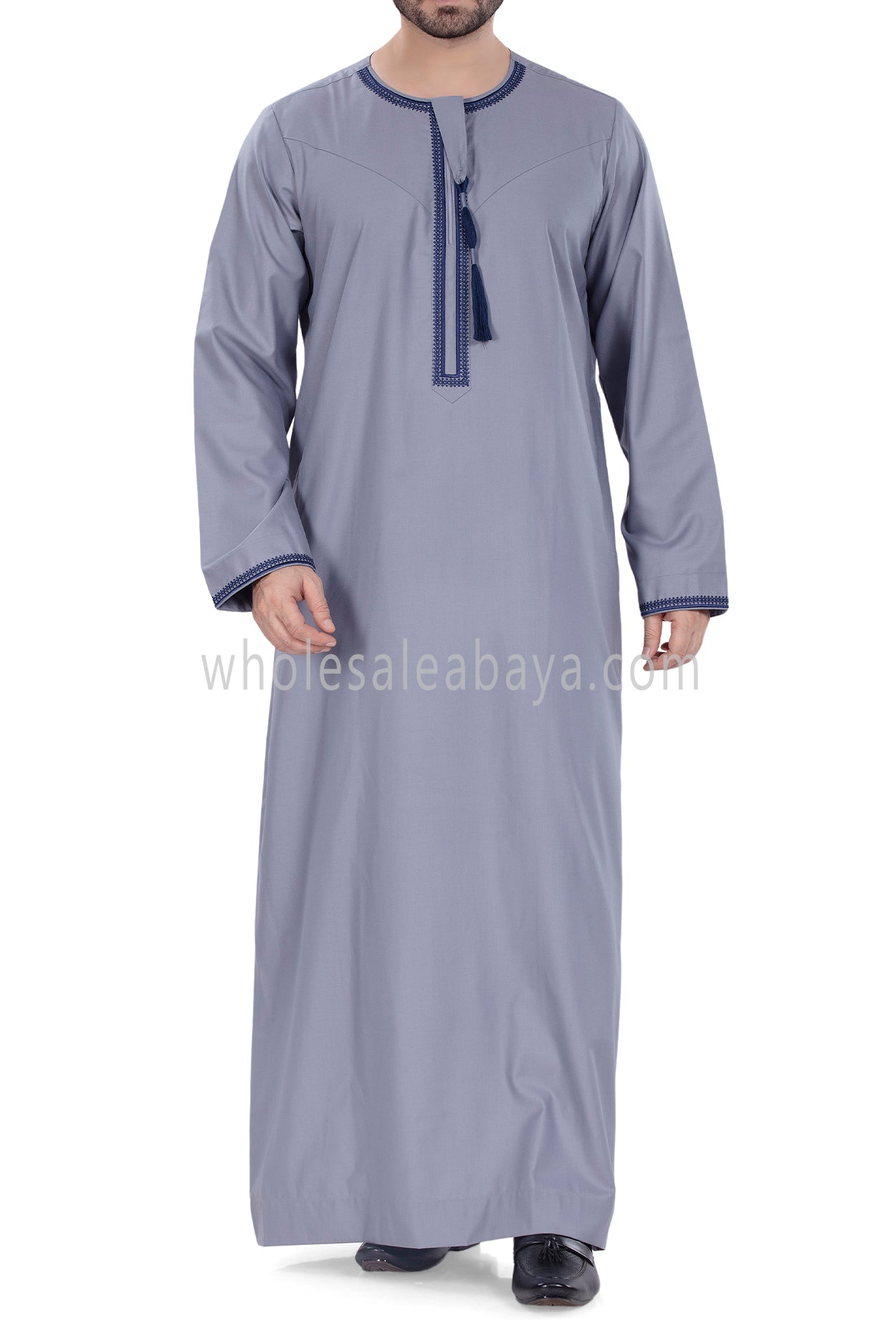 Men's Designer Omani Style Embroidered and Tassel 90049 Lilac Grey