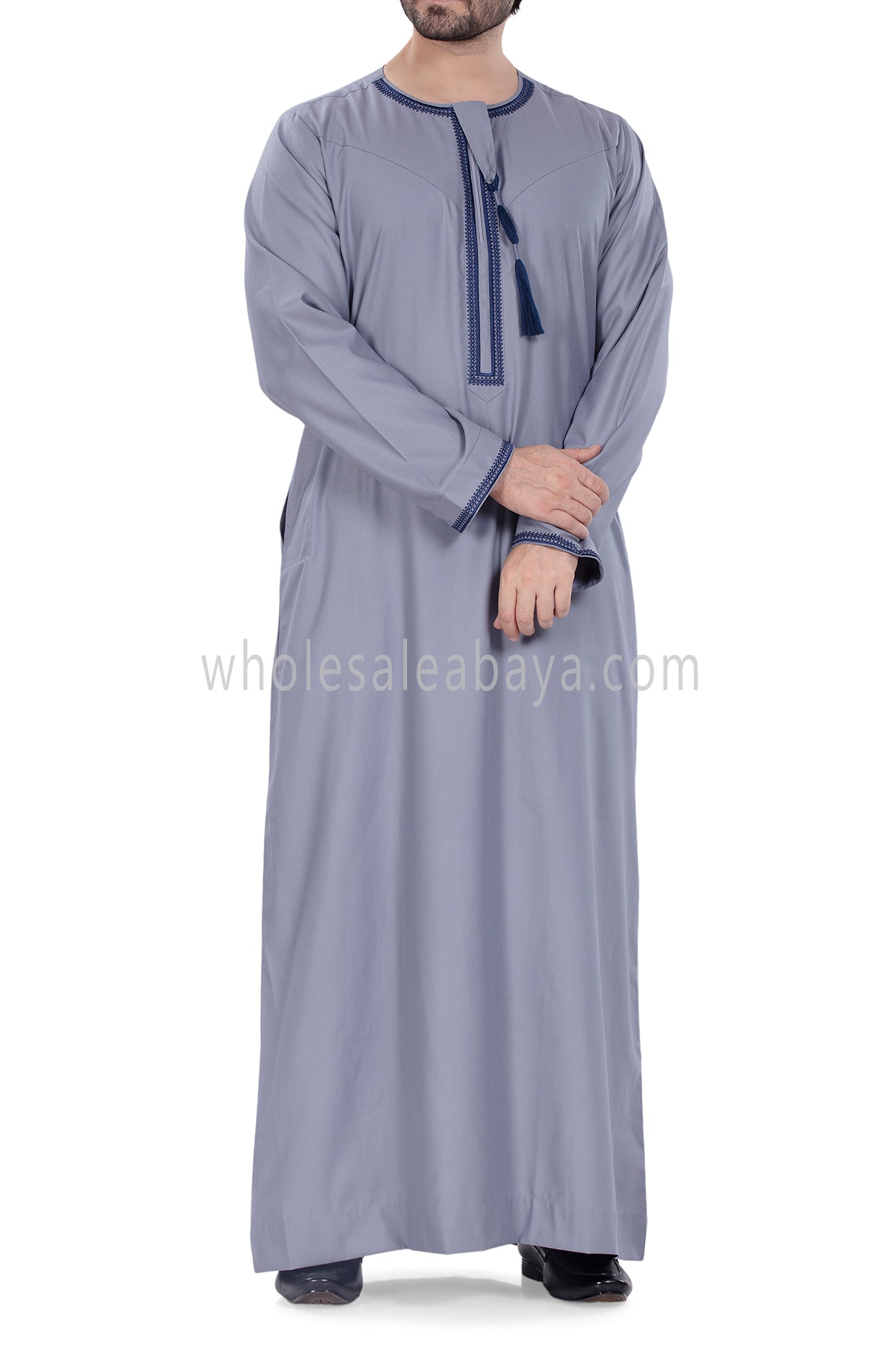 Men's Designer Omani Style Embroidered and Tassel 90049 Lilac Grey