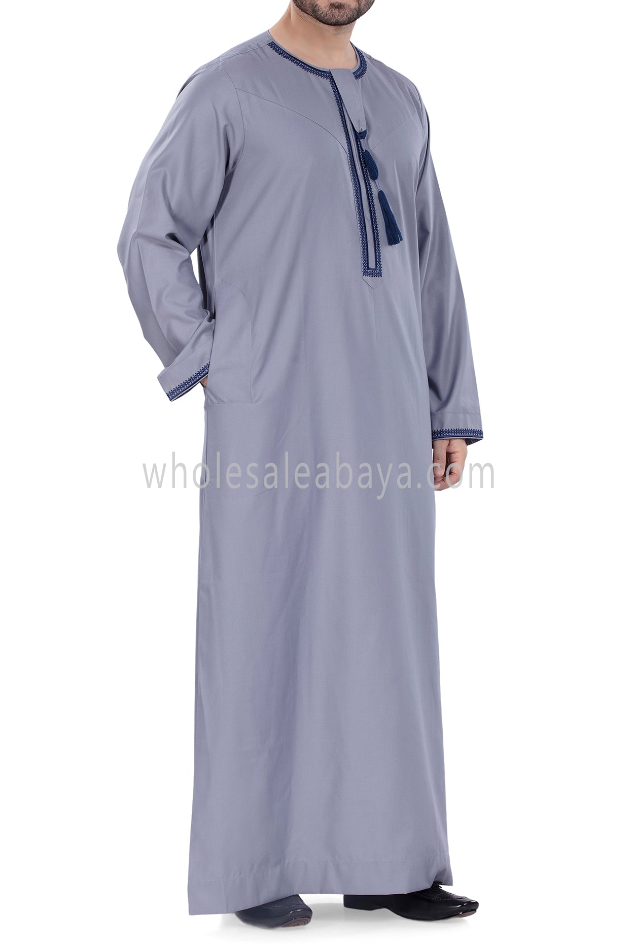 Men's Designer Omani Style Embroidered and Tassel 90049 Lilac Grey