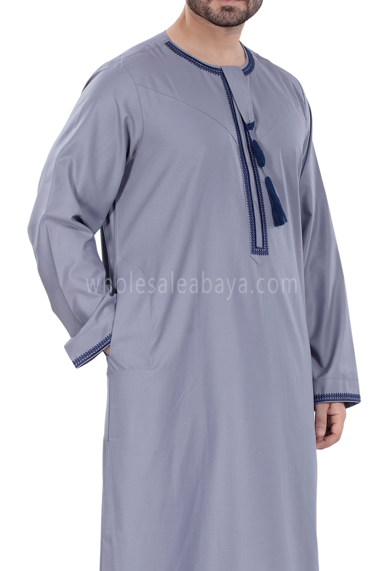 Men's Designer Omani Style Embroidered and Tassel 90049 Lilac Grey