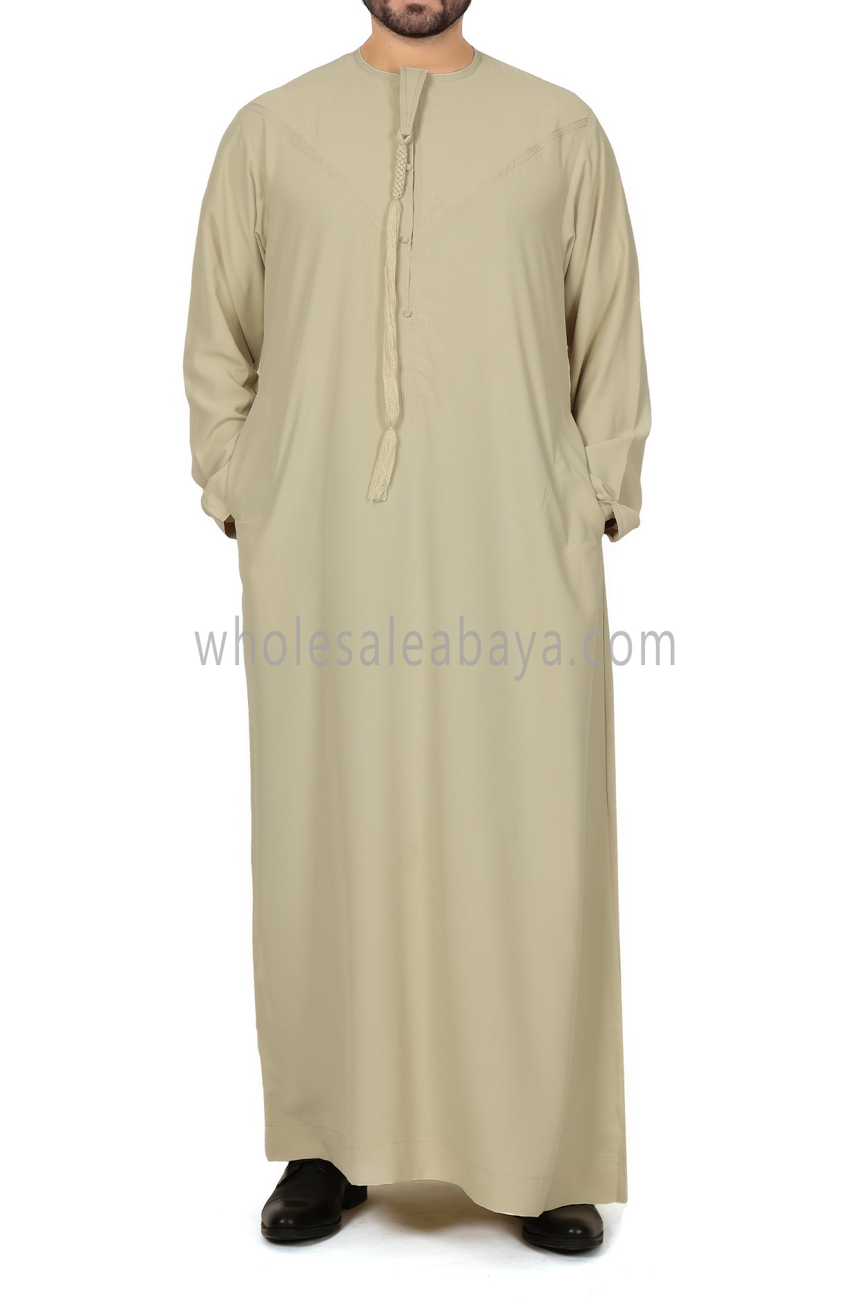Men's Premium Emirati Thoube With Buttons & Tassel Dark Cream