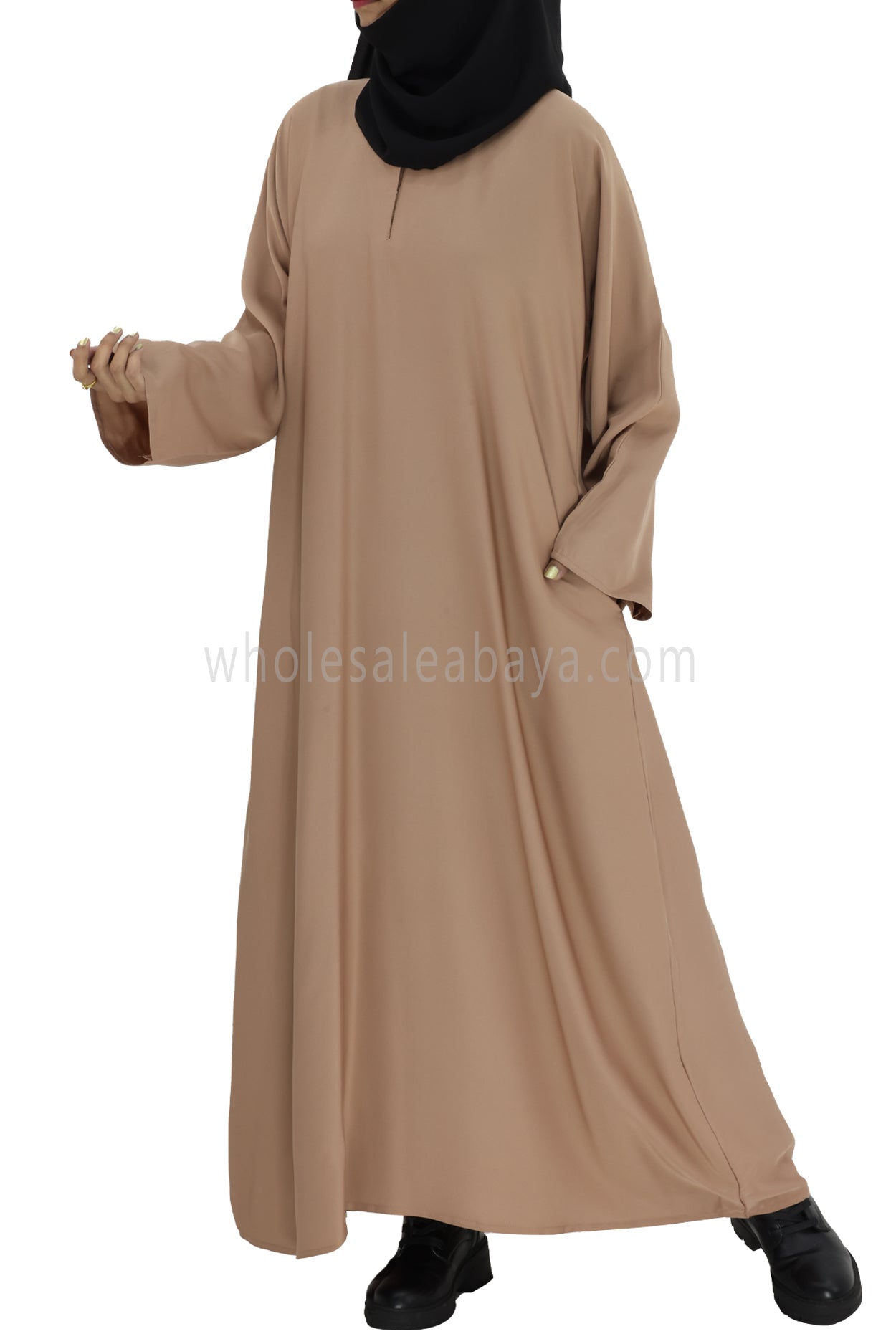 Plain Closed Abaya With A-Line Straight Cut Caramel Brown Colour