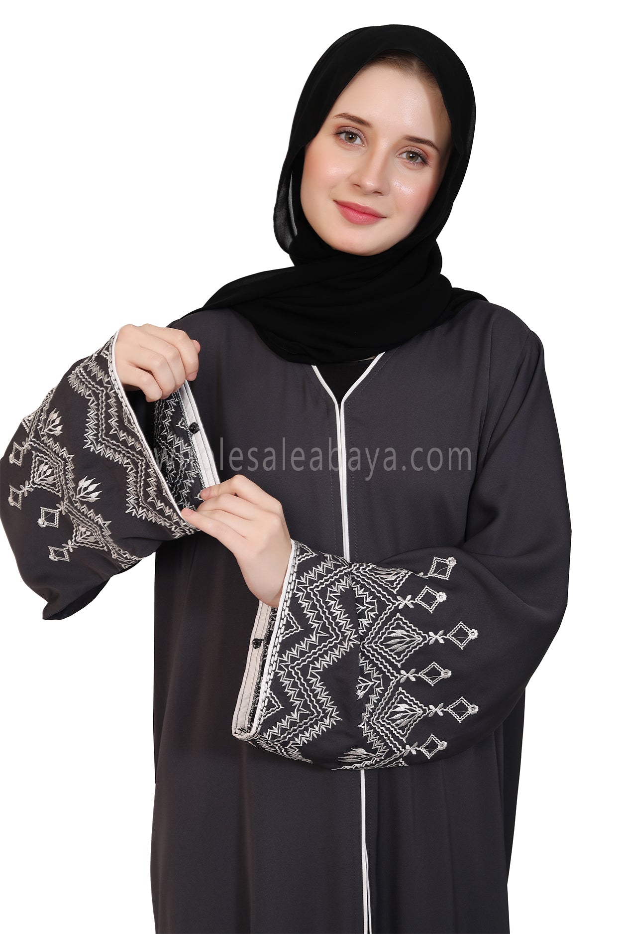 Nida Open Abaya With Embroidered Sleeves