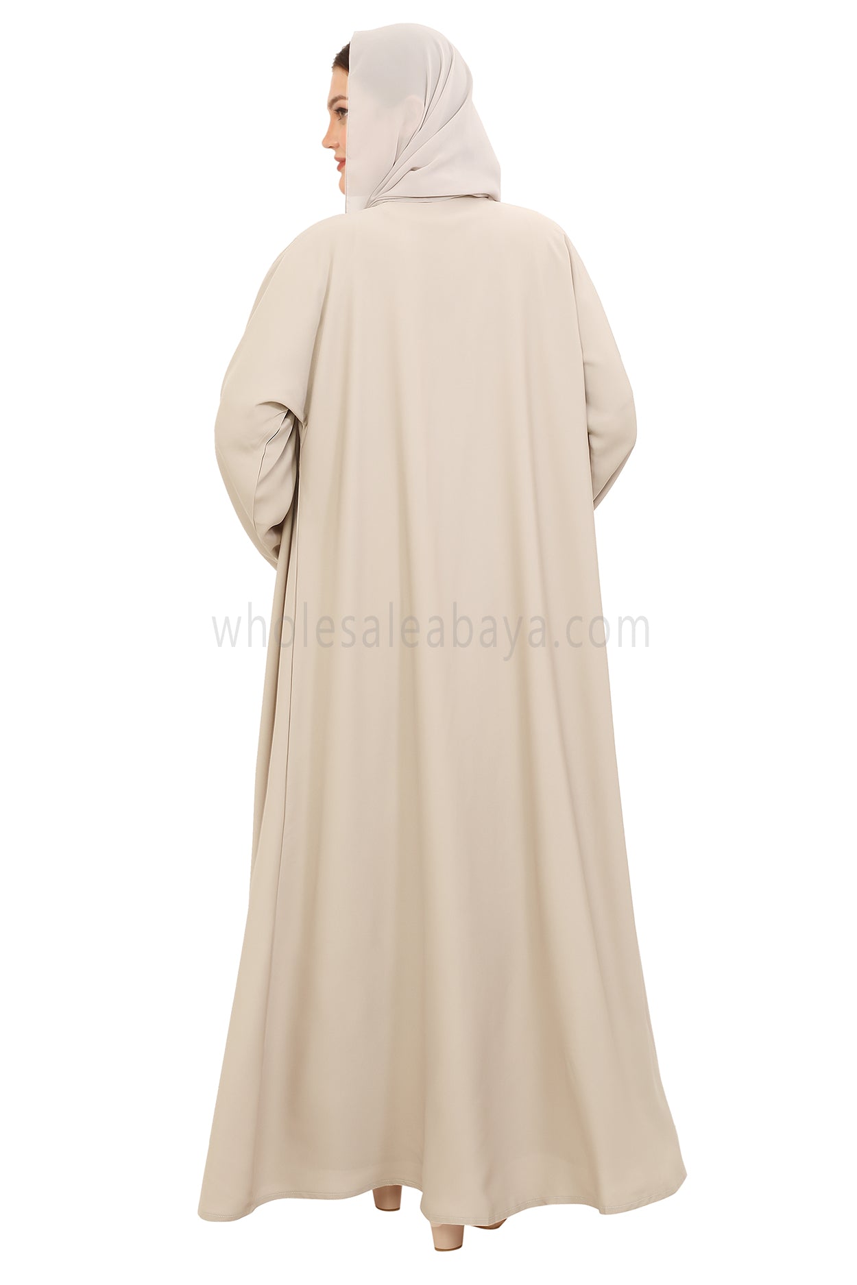 Front Open Nida Abaya With A Single Button 30051 Ivory