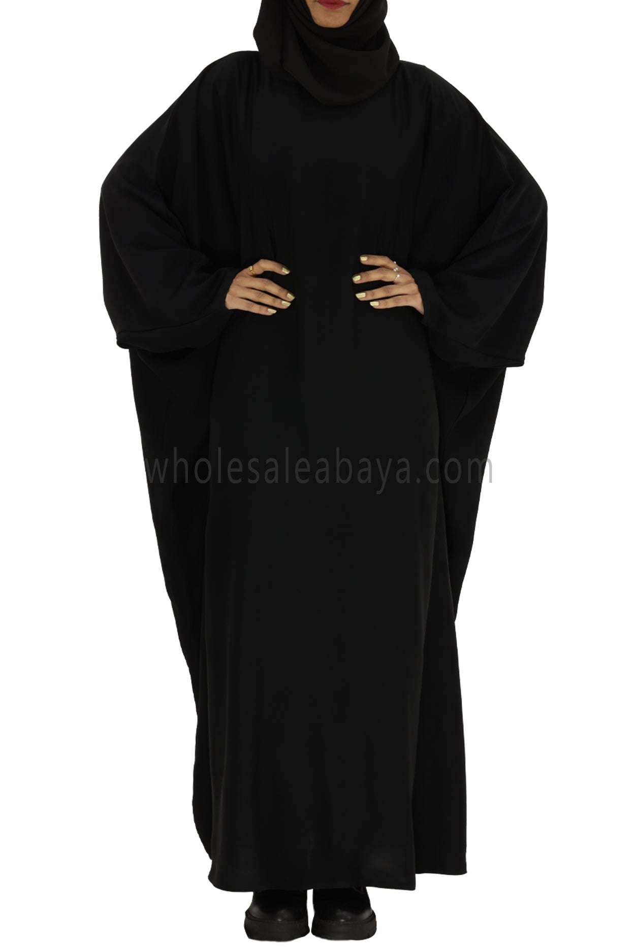 Plain Closed Butterfly Abaya With Inner Belt Black Colour