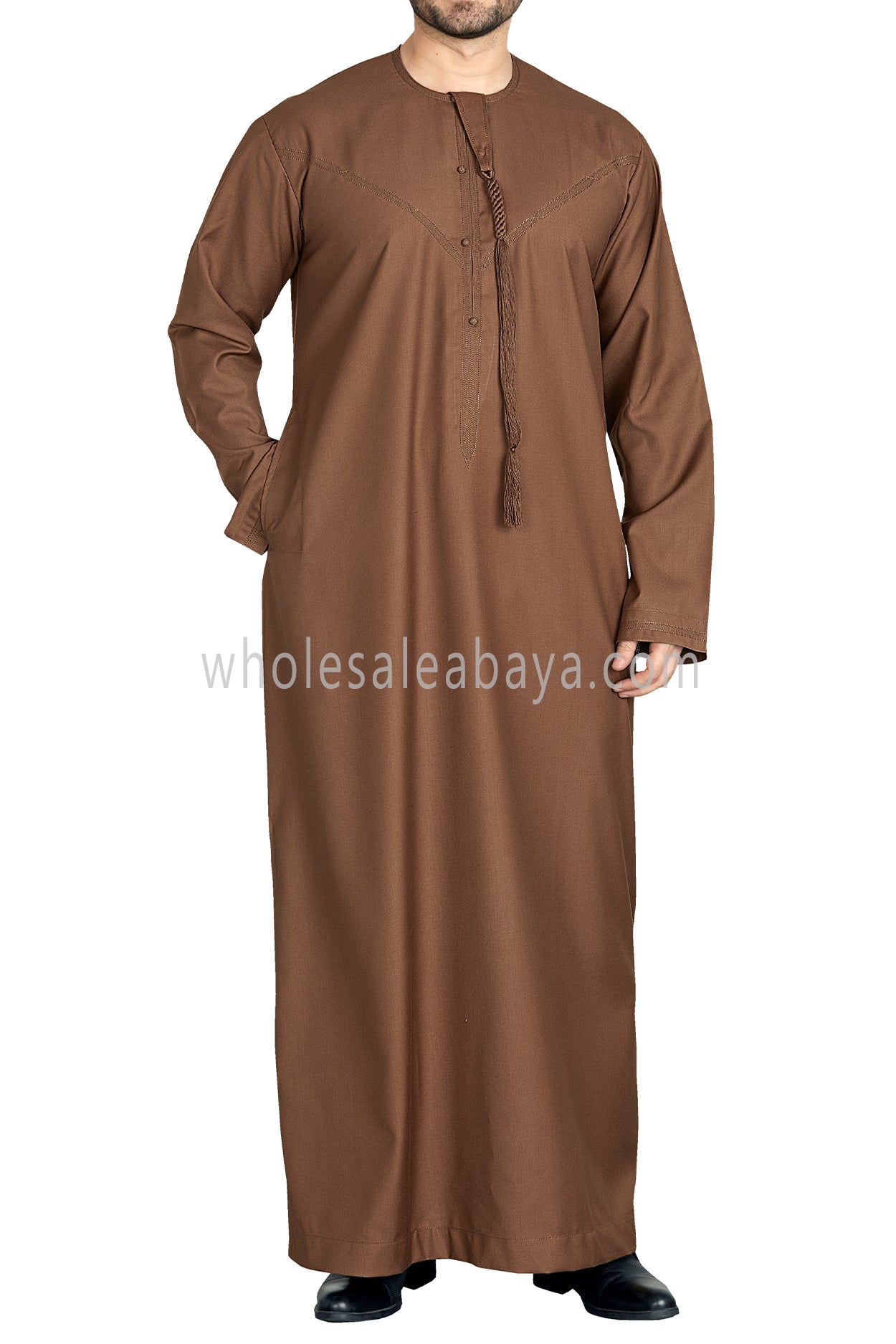 Men's Premium Emirati Thoube With Buttons & Tassel Caramel Brown