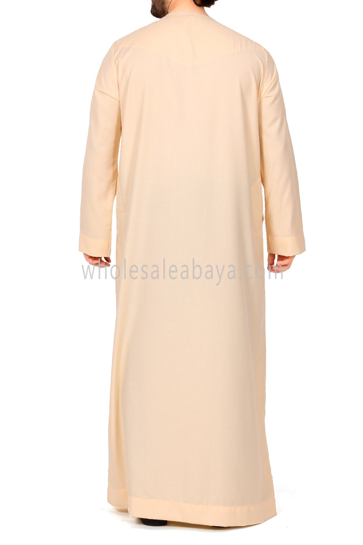 Men's Classic Plain Omani Thoube With Front Zip Cream