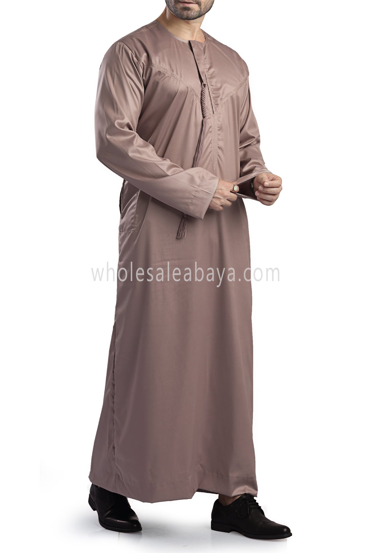 Men's Shiny Omani Thoube with Designer Tassel Mocha Brown