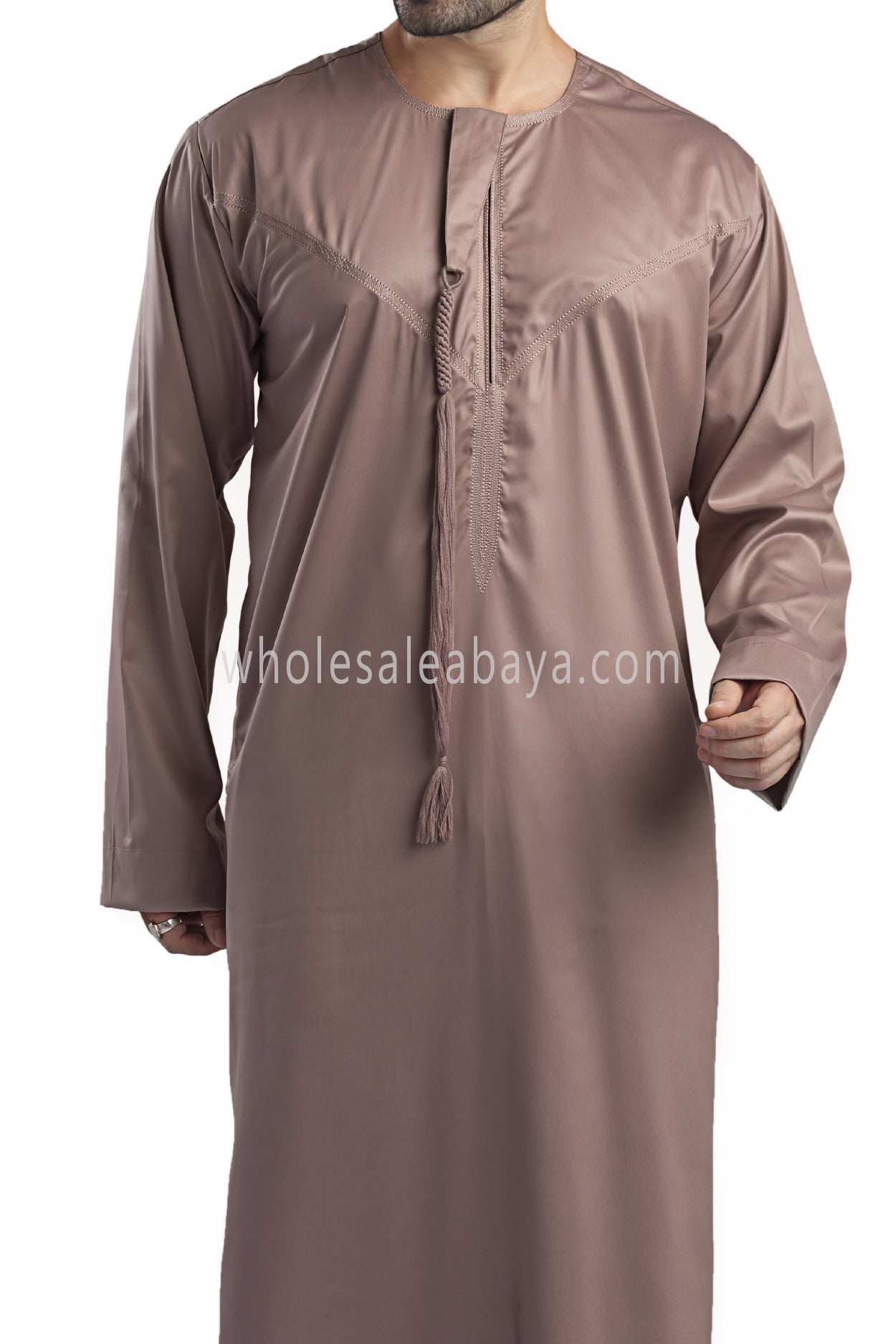 Men's Shiny Omani Thoube with Designer Tassel Mocha Brown