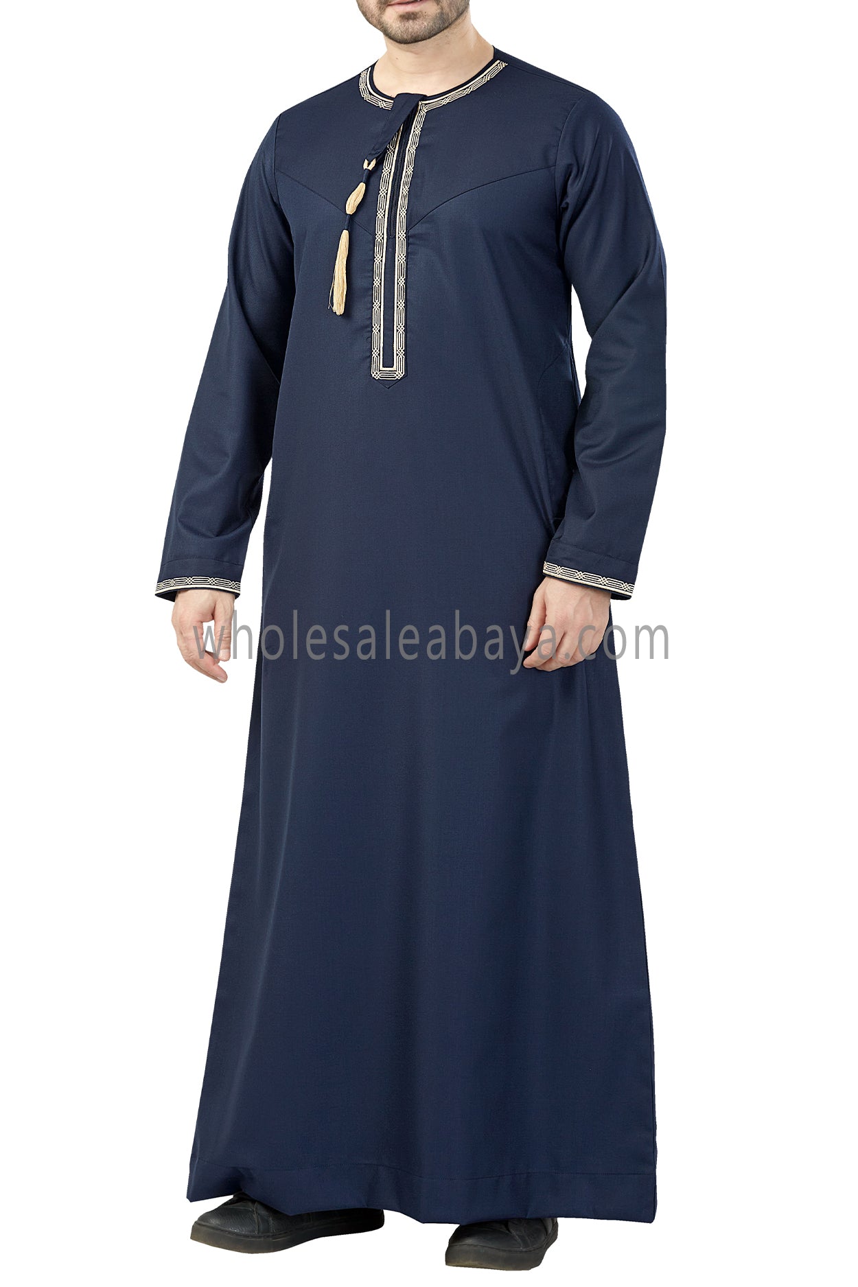 Premium Embroidered Omani Tassel Thoube Navy Blue and Gold