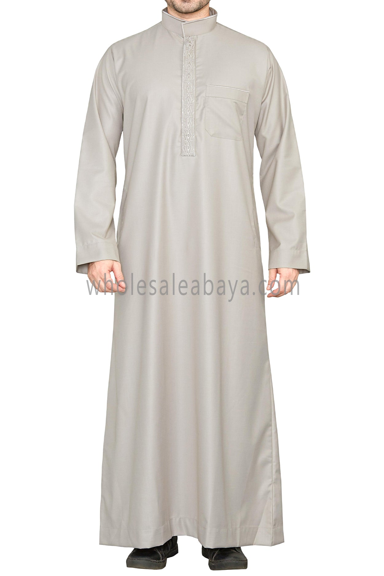 Elegant Men's Collar Thoube With Embroidery Stone Beige