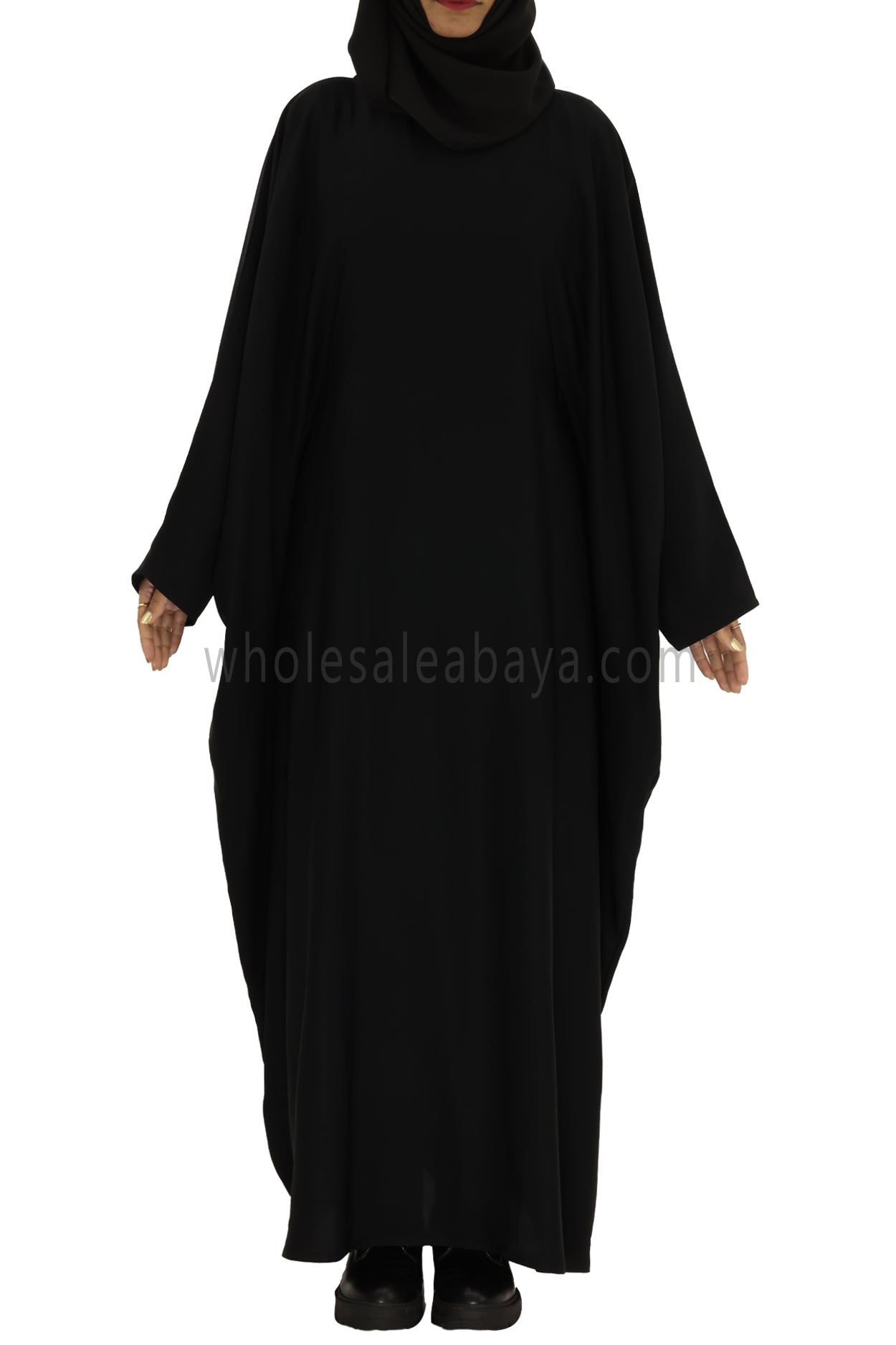 Plain Closed Butterfly Abaya With Inner Belt Black Colour