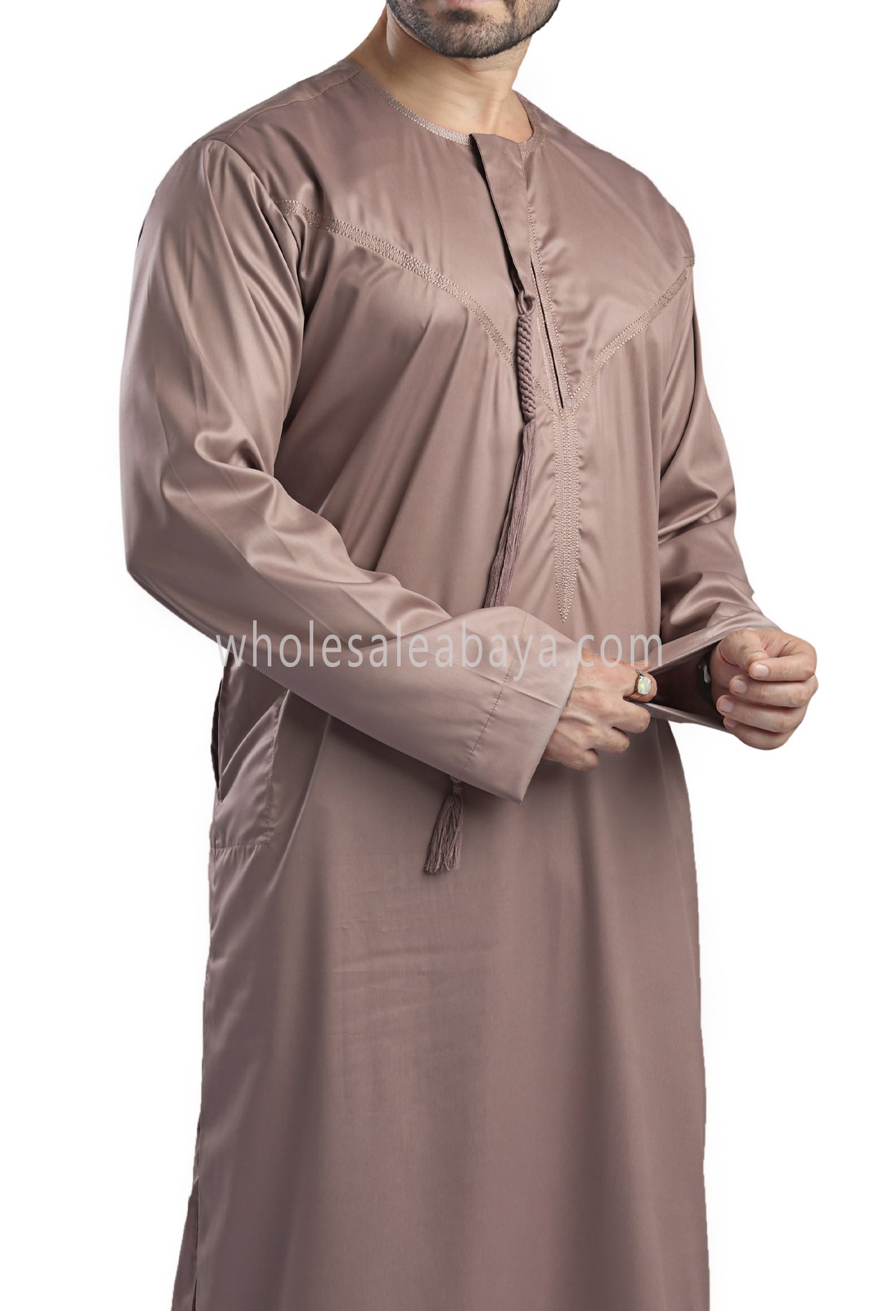 Men's Shiny Omani Thoube with Designer Tassel Mocha Brown