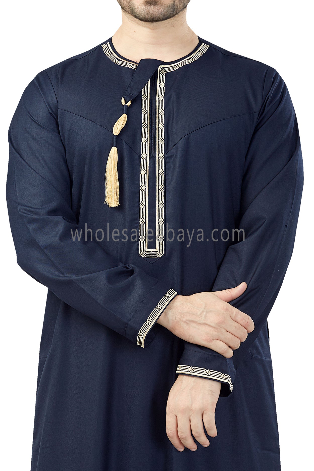 Premium Embroidered Omani Tassel Thoube Navy Blue and Gold