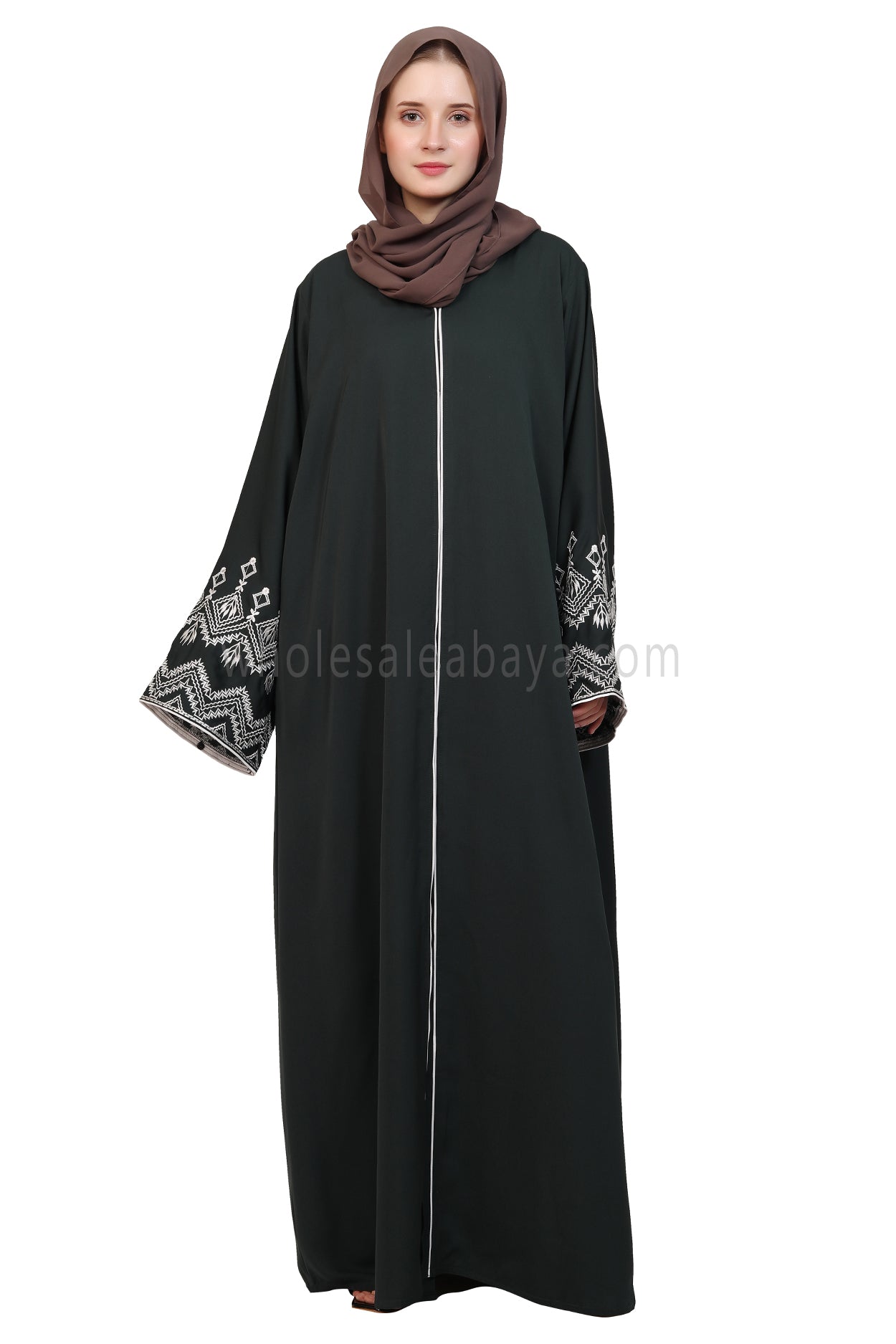 Nida Open Abaya With Embroidered Sleeves
