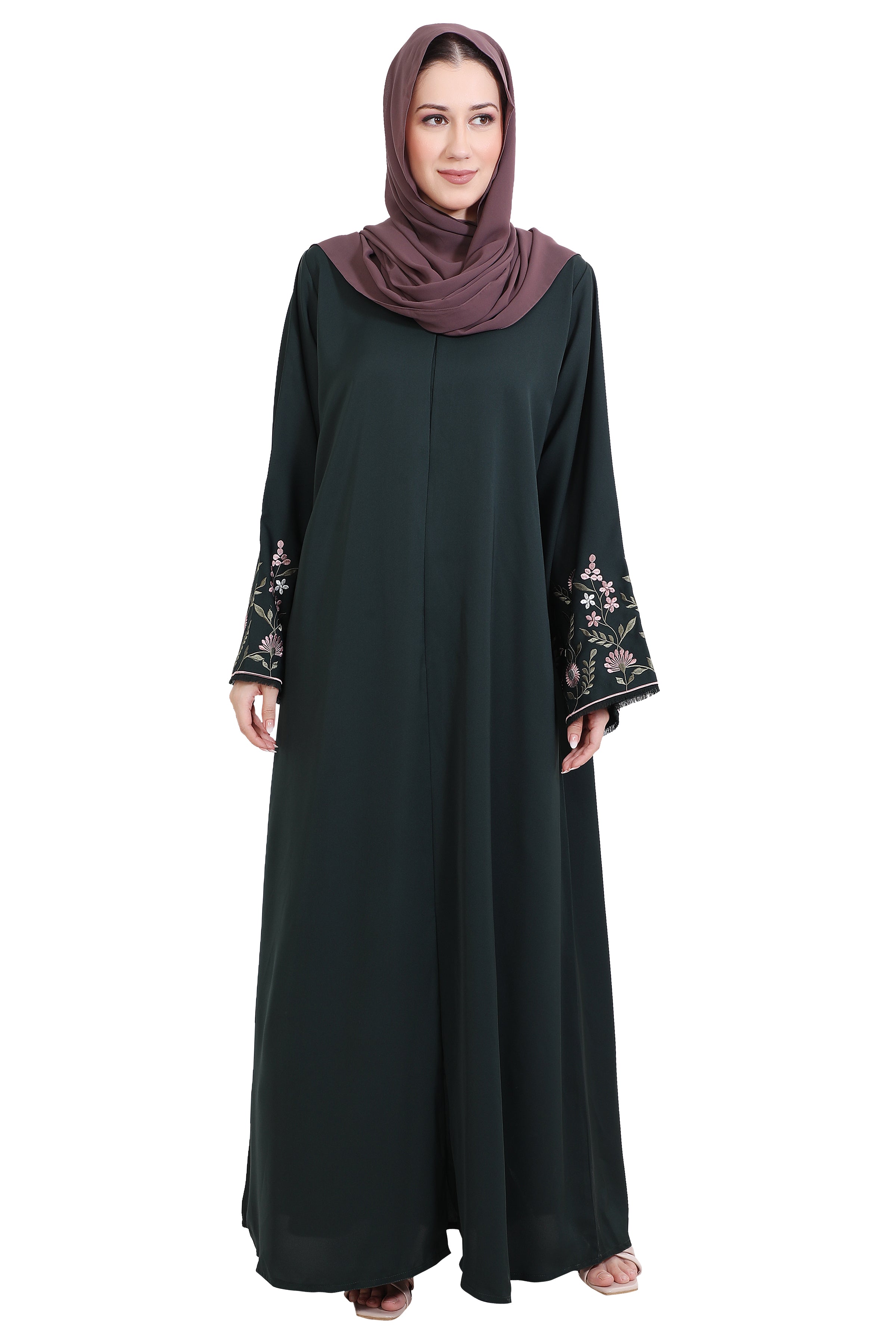 Nida Open Abaya With Embroidered Sleeves