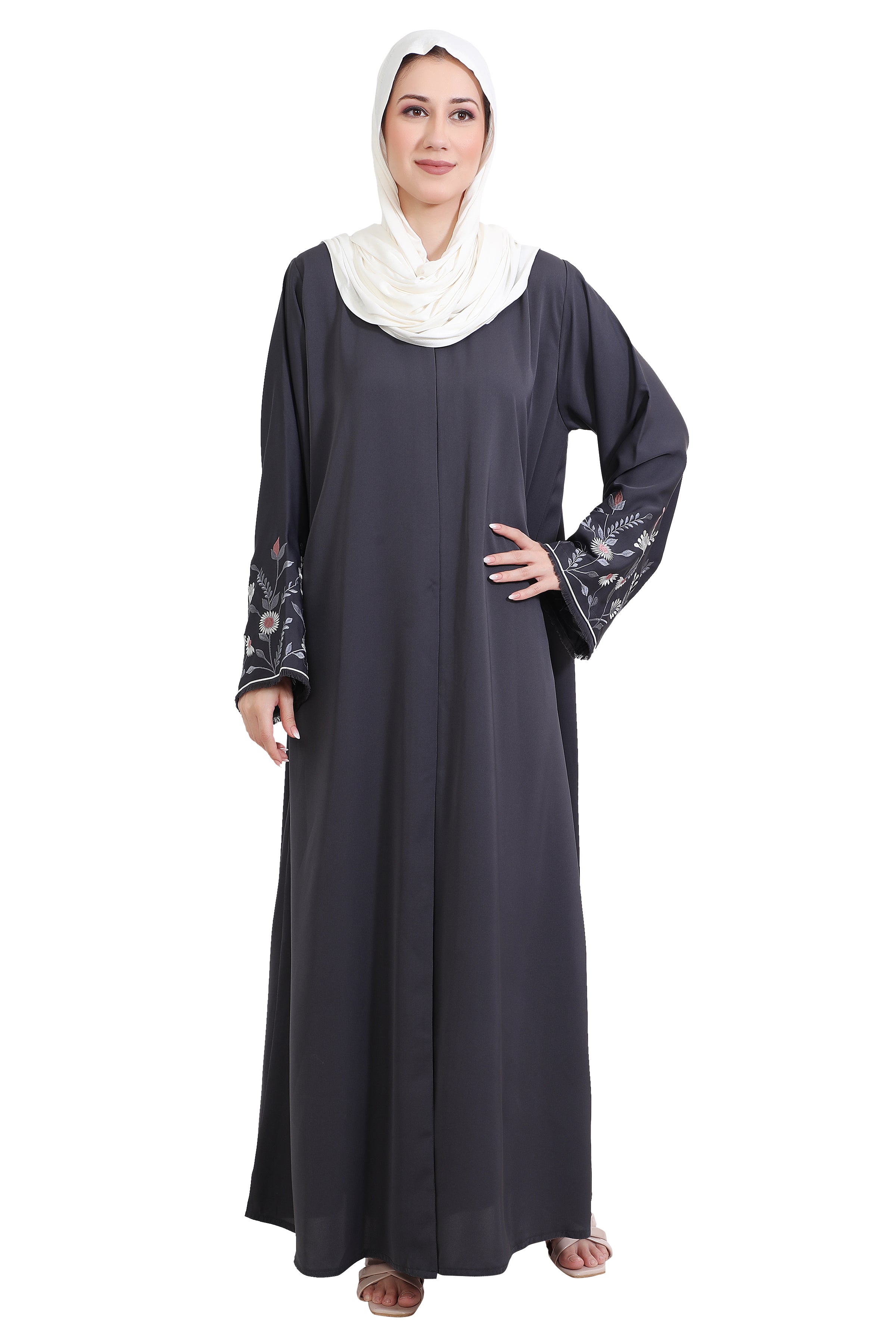 Nida Open Abaya With Embroidered Sleeves