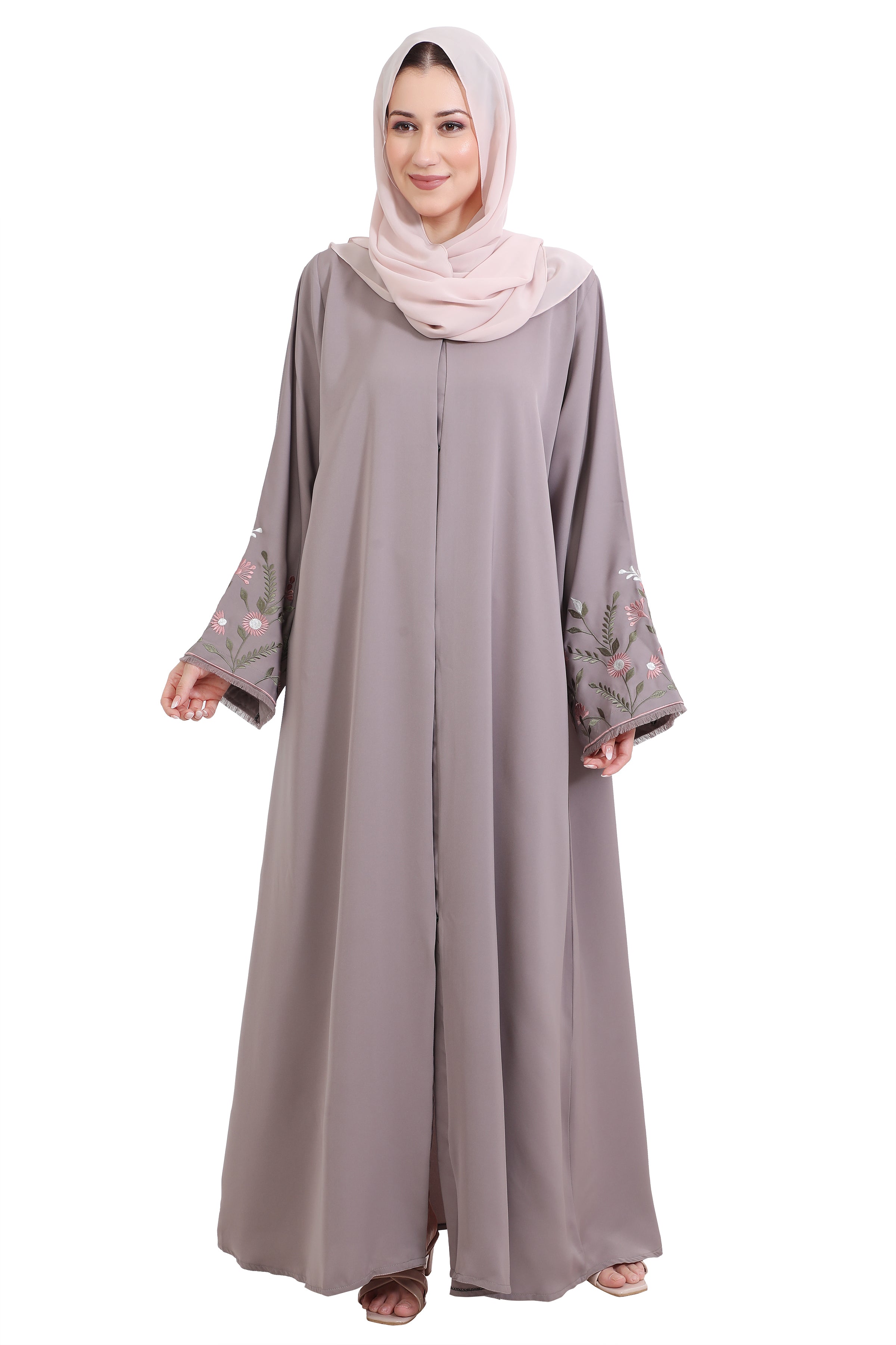 Nida Open Abaya With Embroidered Sleeves
