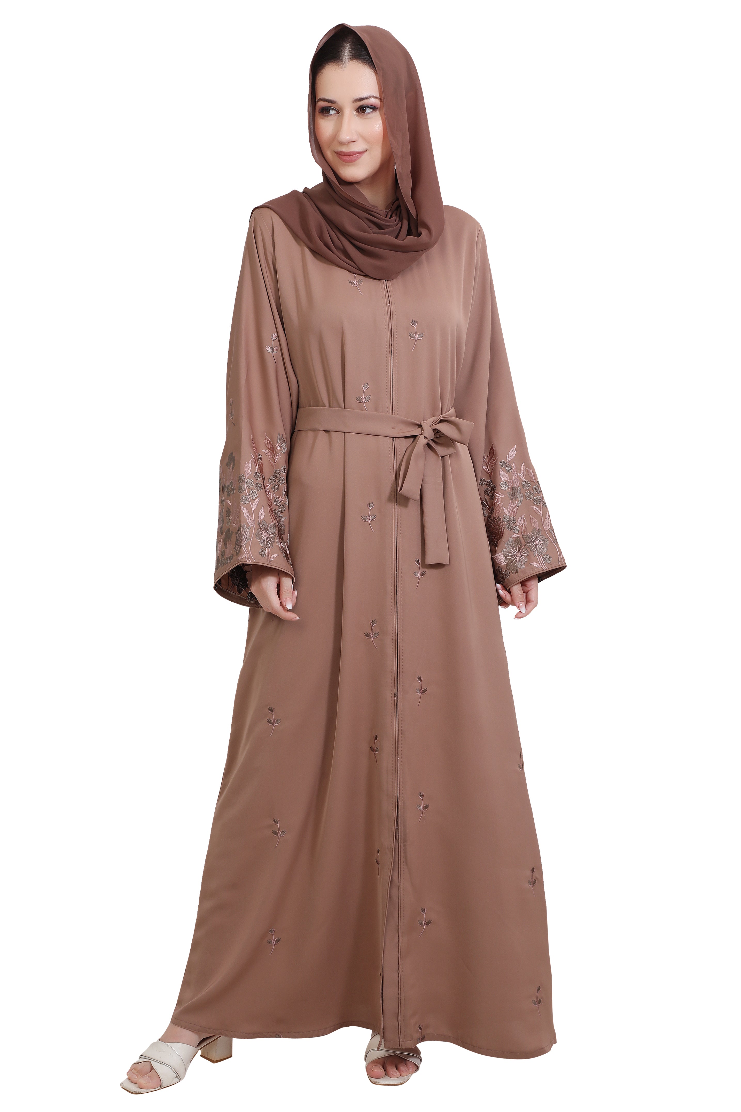 Nida Open Abaya With Motif Embroidery And Embroidered Sleeves