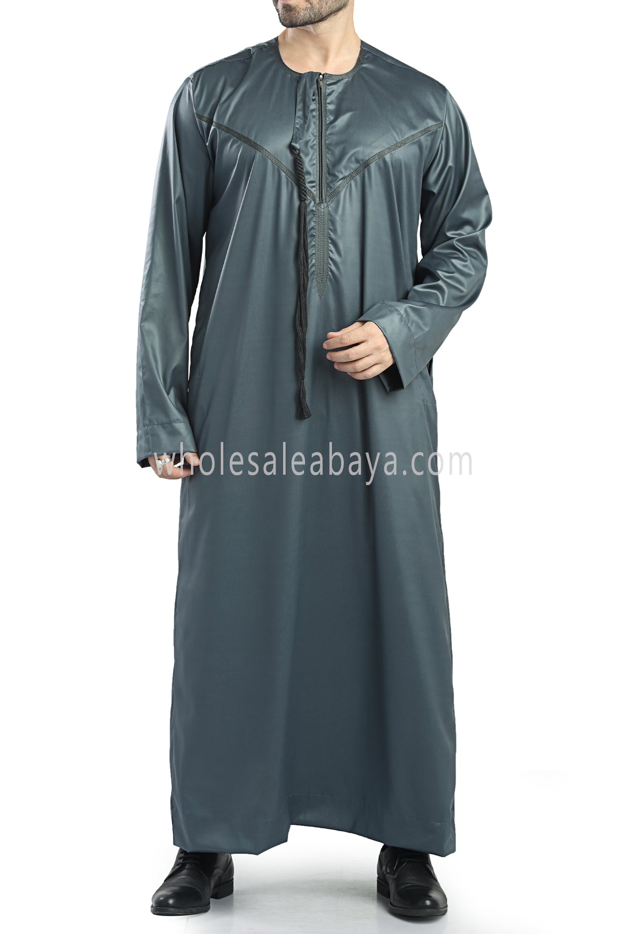 Men's Shiny Omani Thoube with Designer Tassel Smoke Green