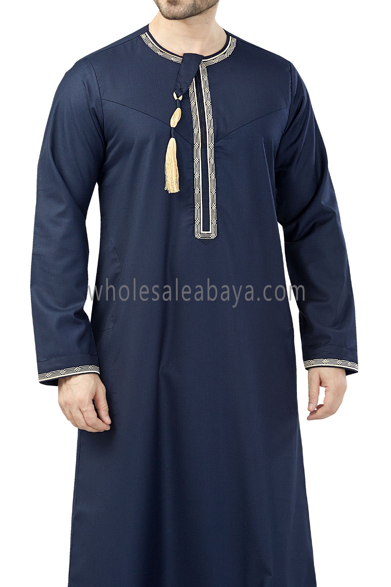 Premium Embroidered Omani Tassel Thoube Navy Blue and Gold
