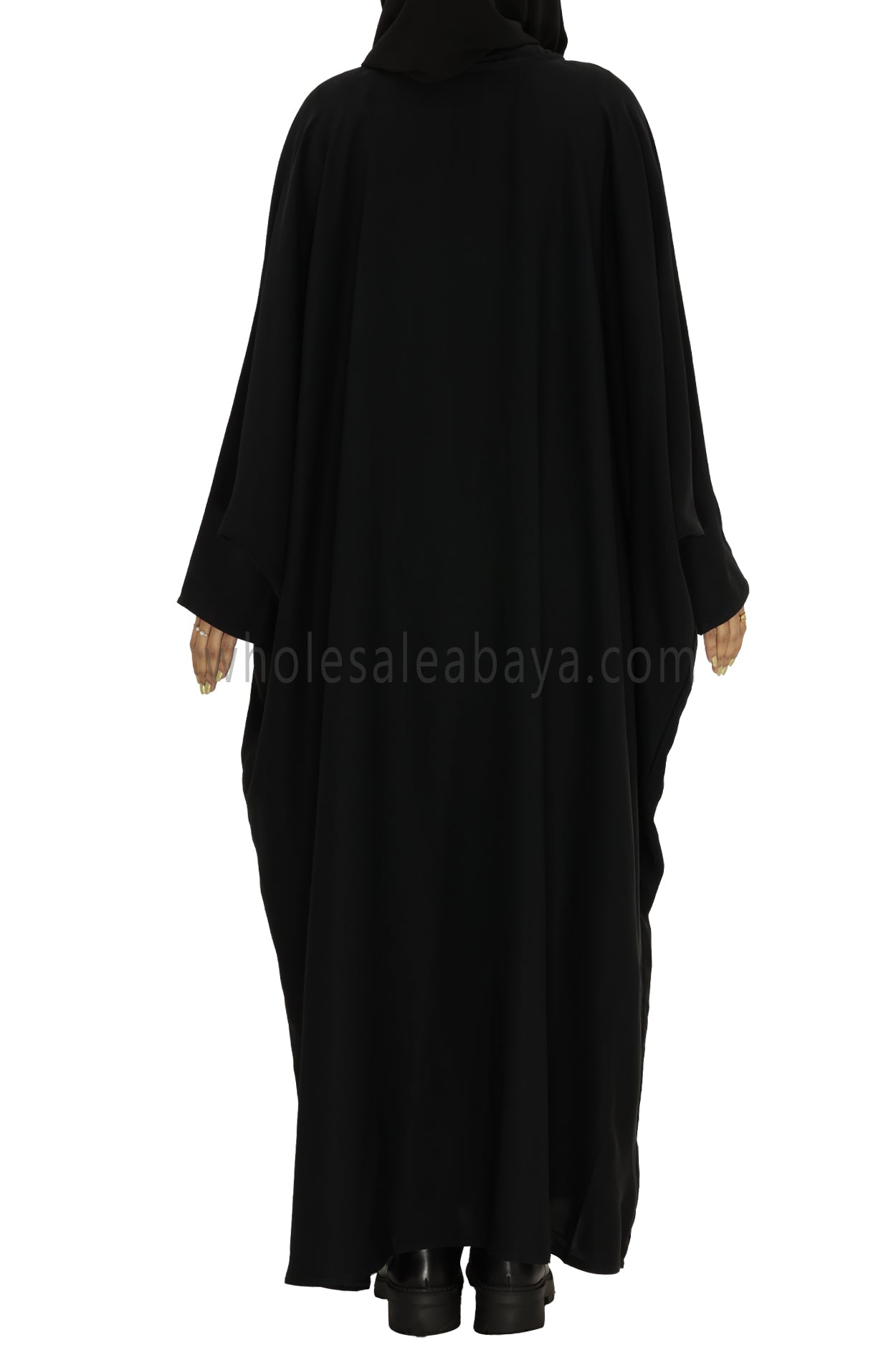 Plain Closed Butterfly Abaya With Inner Belt Black Colour
