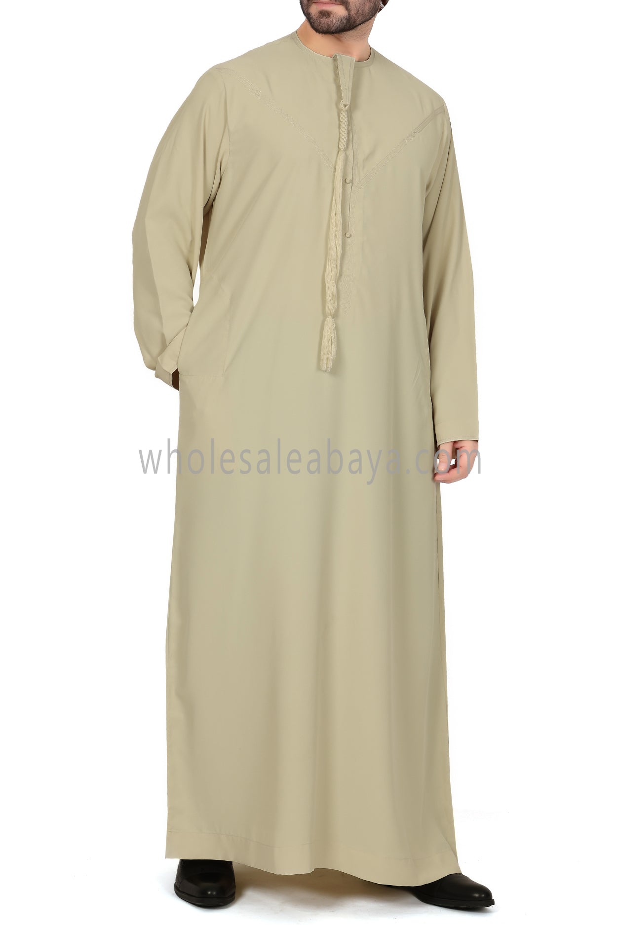 Men's Premium Emirati Thoube With Buttons & Tassel Dark Cream