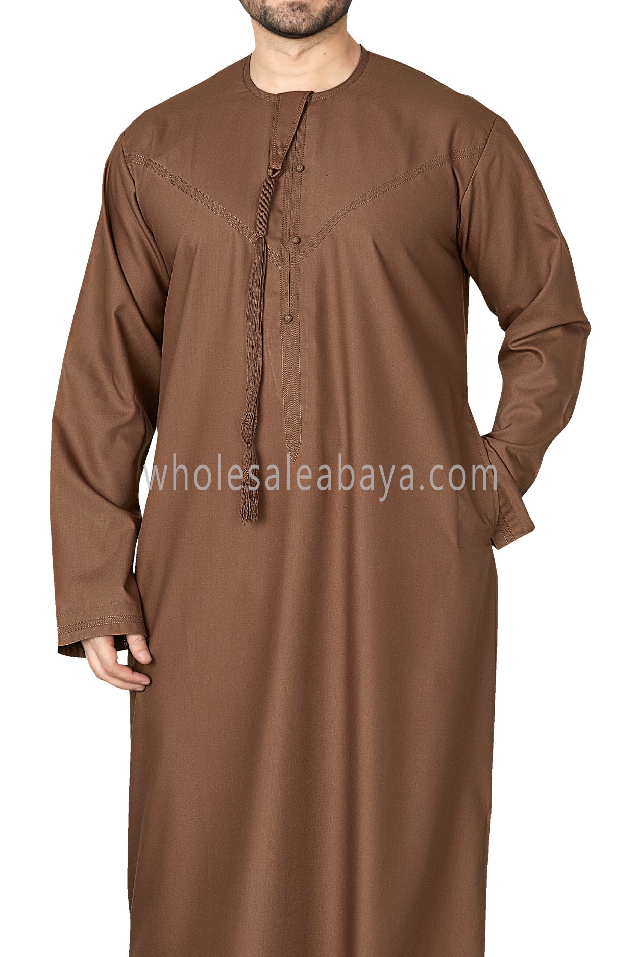 Men's Premium Emirati Thoube With Buttons & Tassel Caramel Brown