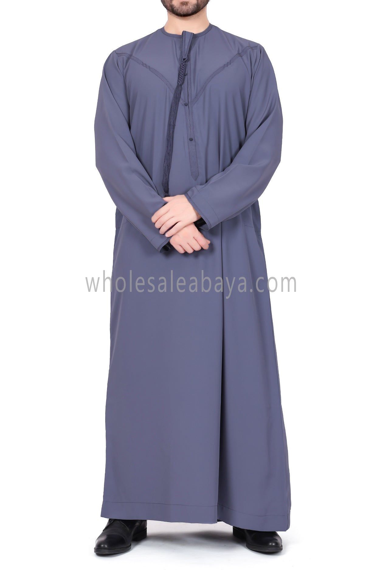 Men's Premium Emirati Thoube With Buttons & Tassel Azure Blue