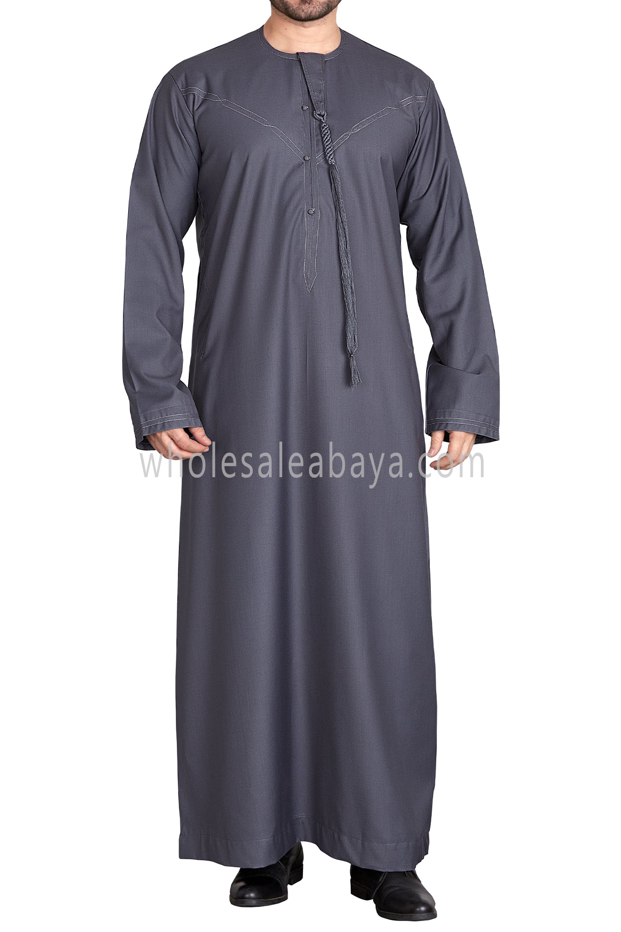 Men's Premium Emirati Thoube With Buttons & Tassel Dark Grey