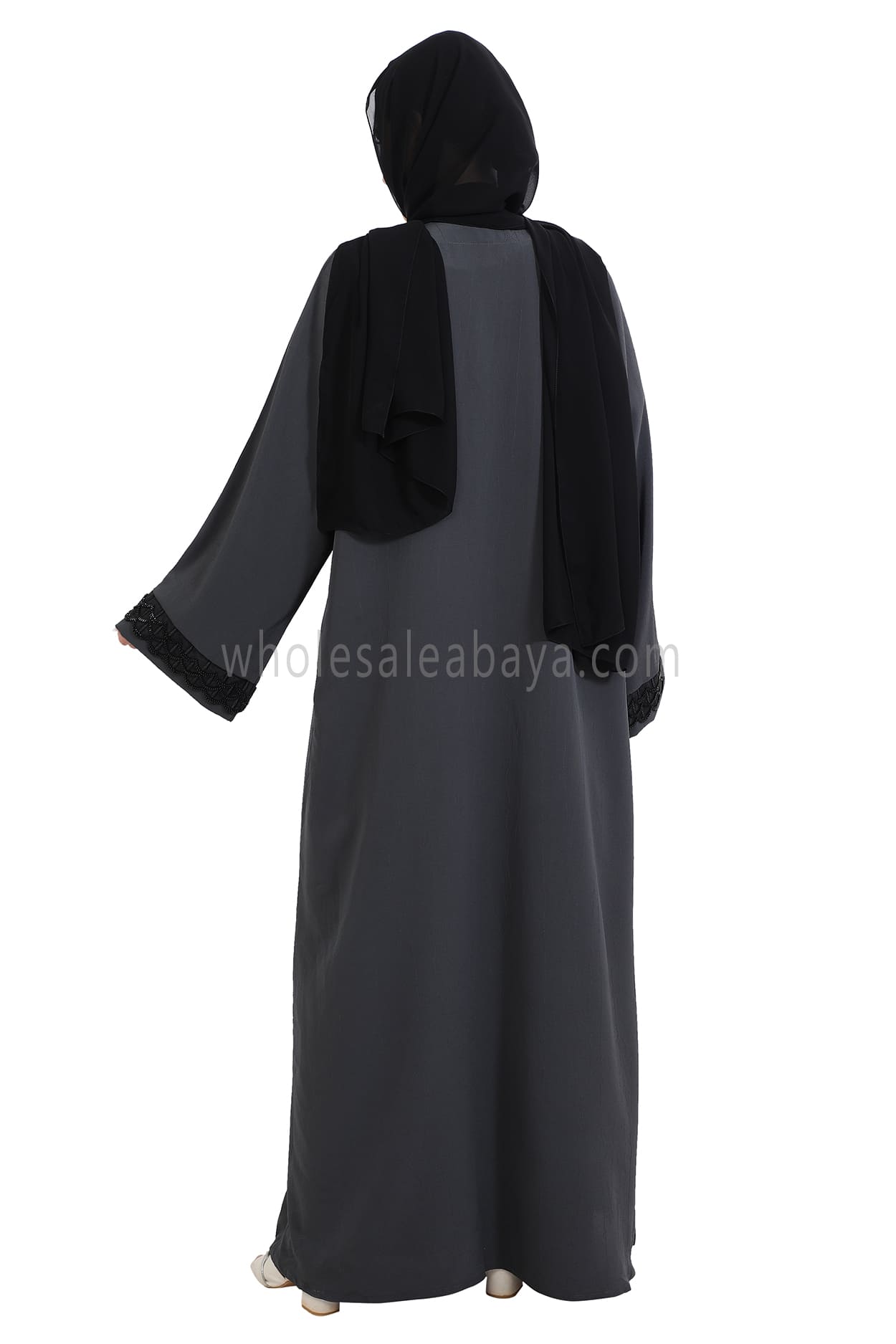 Open Abaya With Embellished Lace on the Sleeves