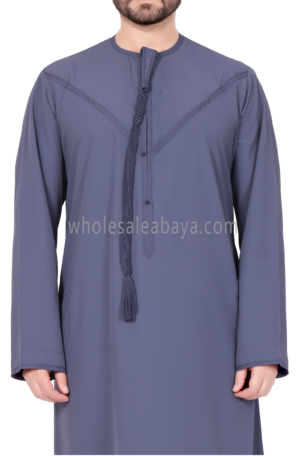 Men's Premium Emirati Thoube With Buttons & Tassel Azure Blue