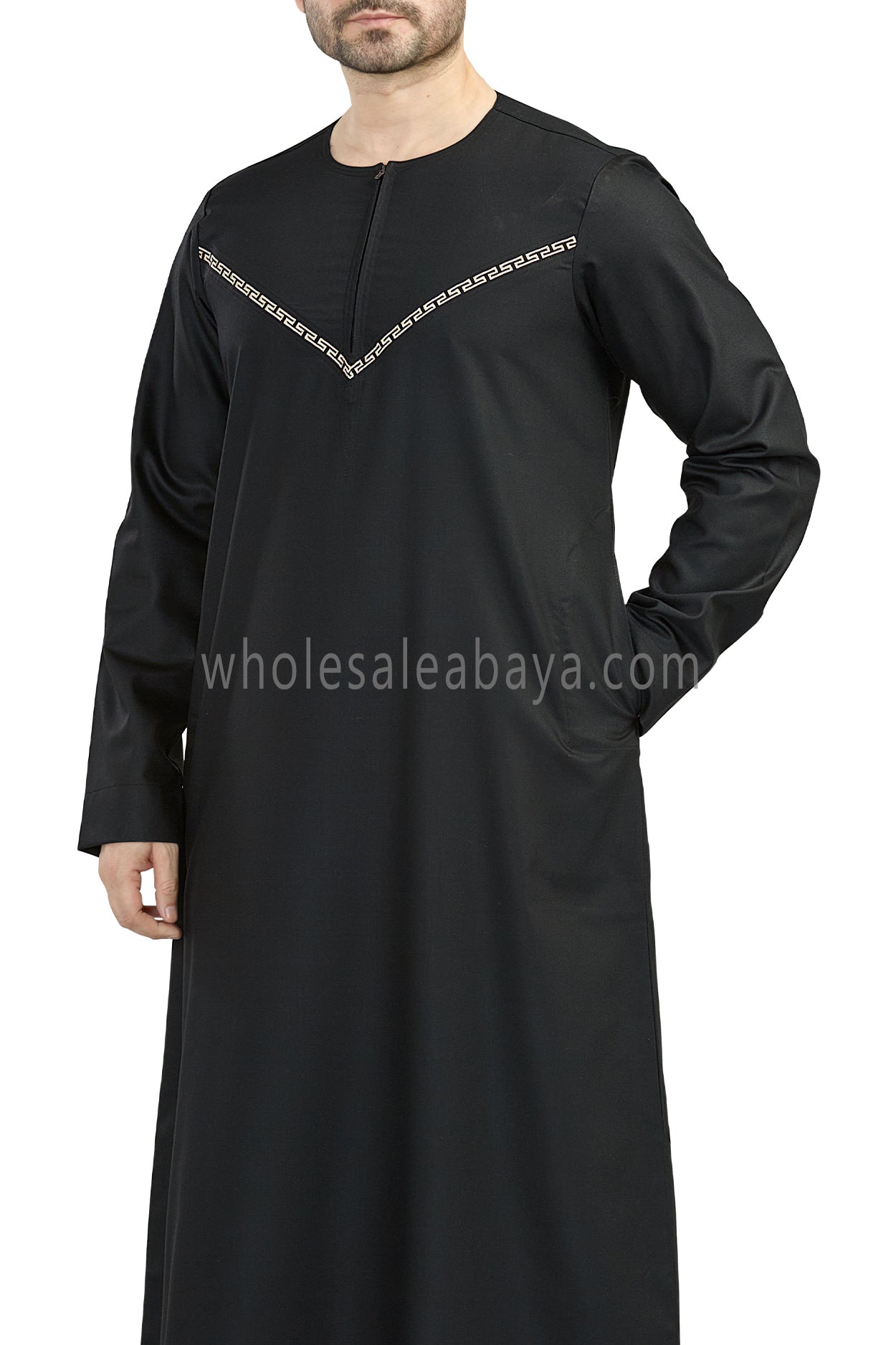 Premium Quality Omani Thoubes with Embroidered "V" Stitching Black and Gold