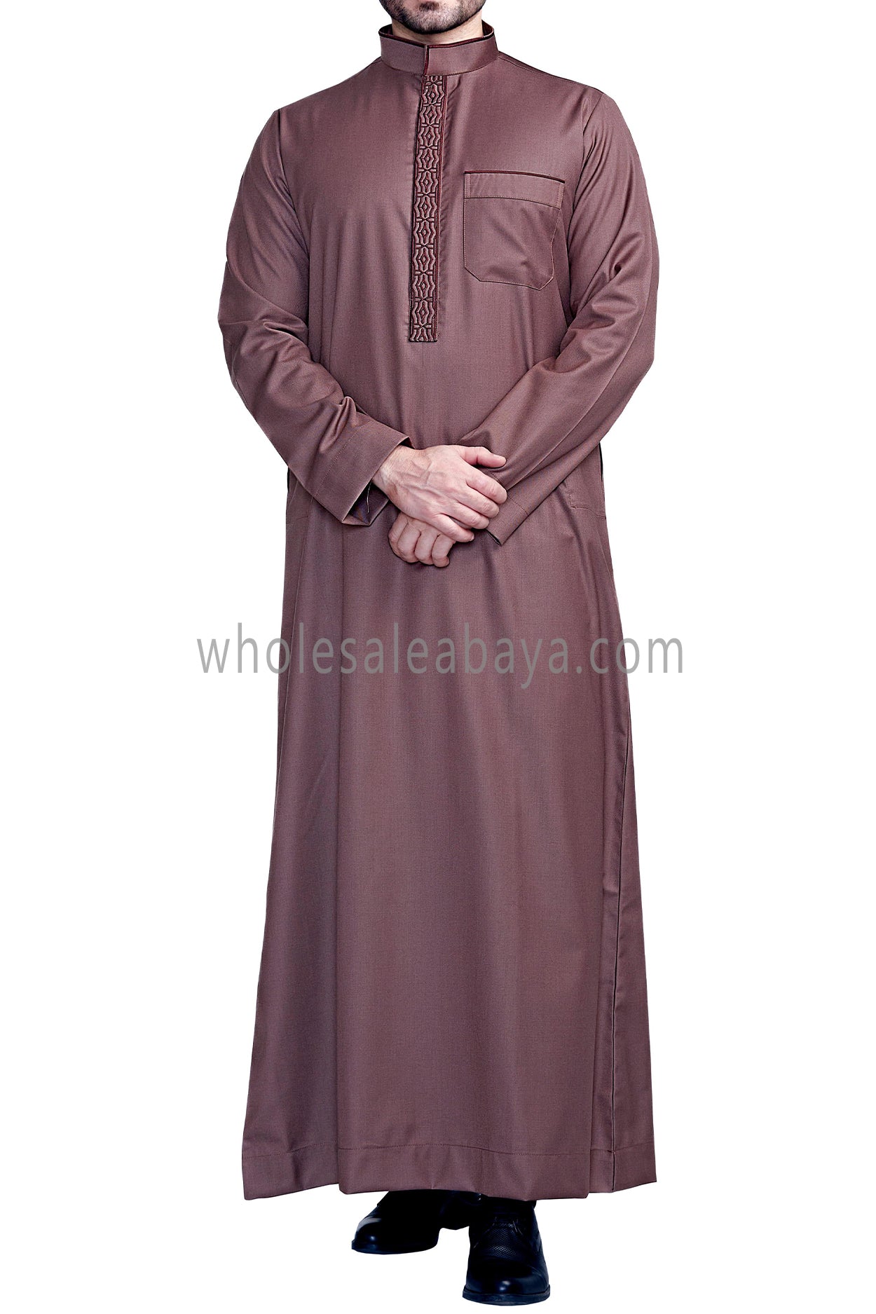 Elegant Men's Collar Thoube With Embroidery Ash Brown Colour