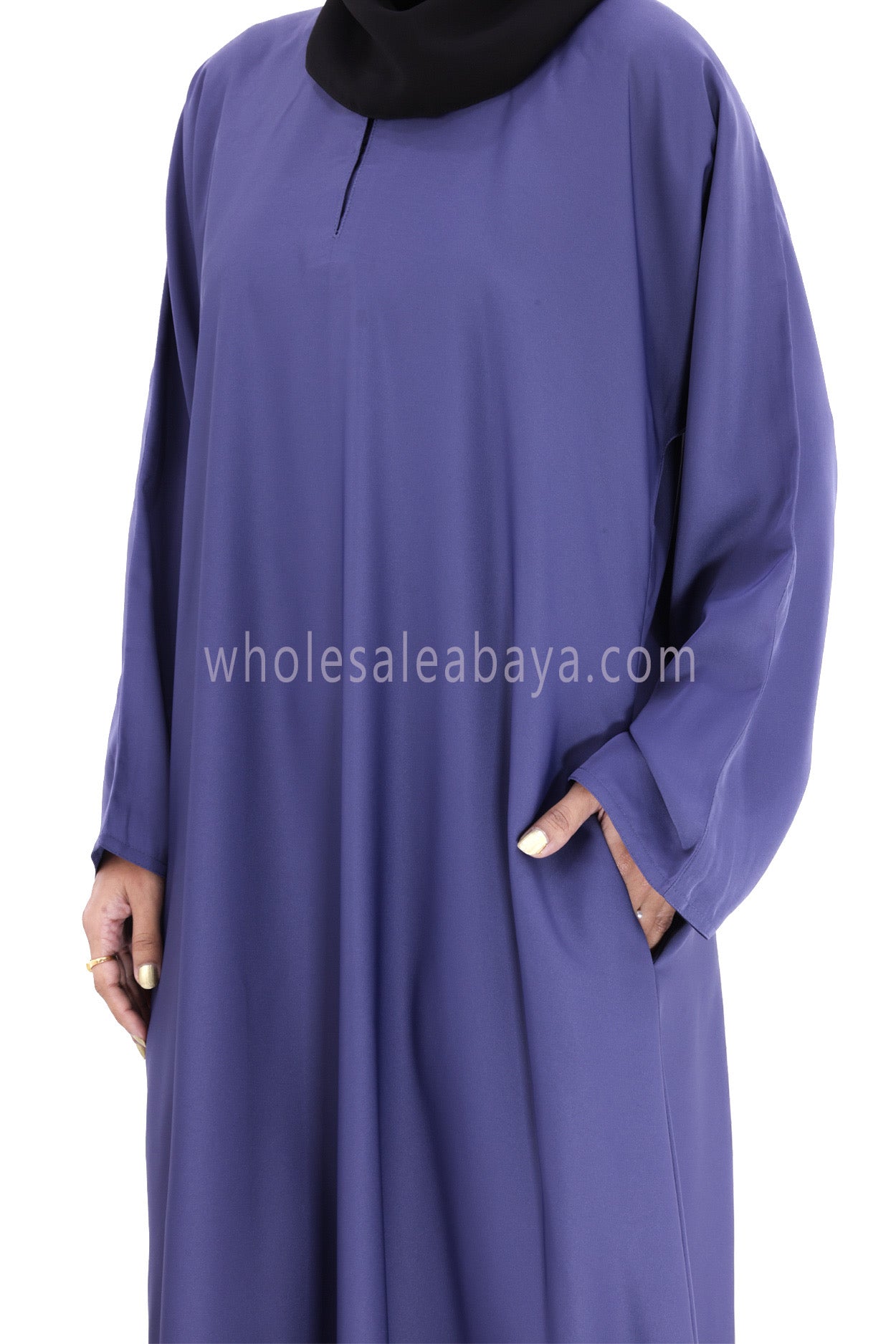 Plain Closed Abaya With A-Line Straight Cut Azure Blue