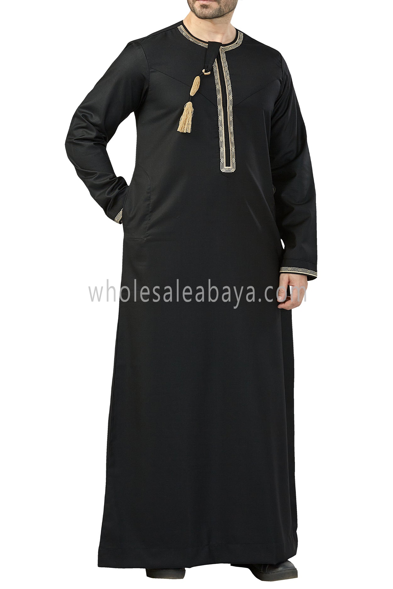 Premium Embroidered Omani Tassel Thoube Black