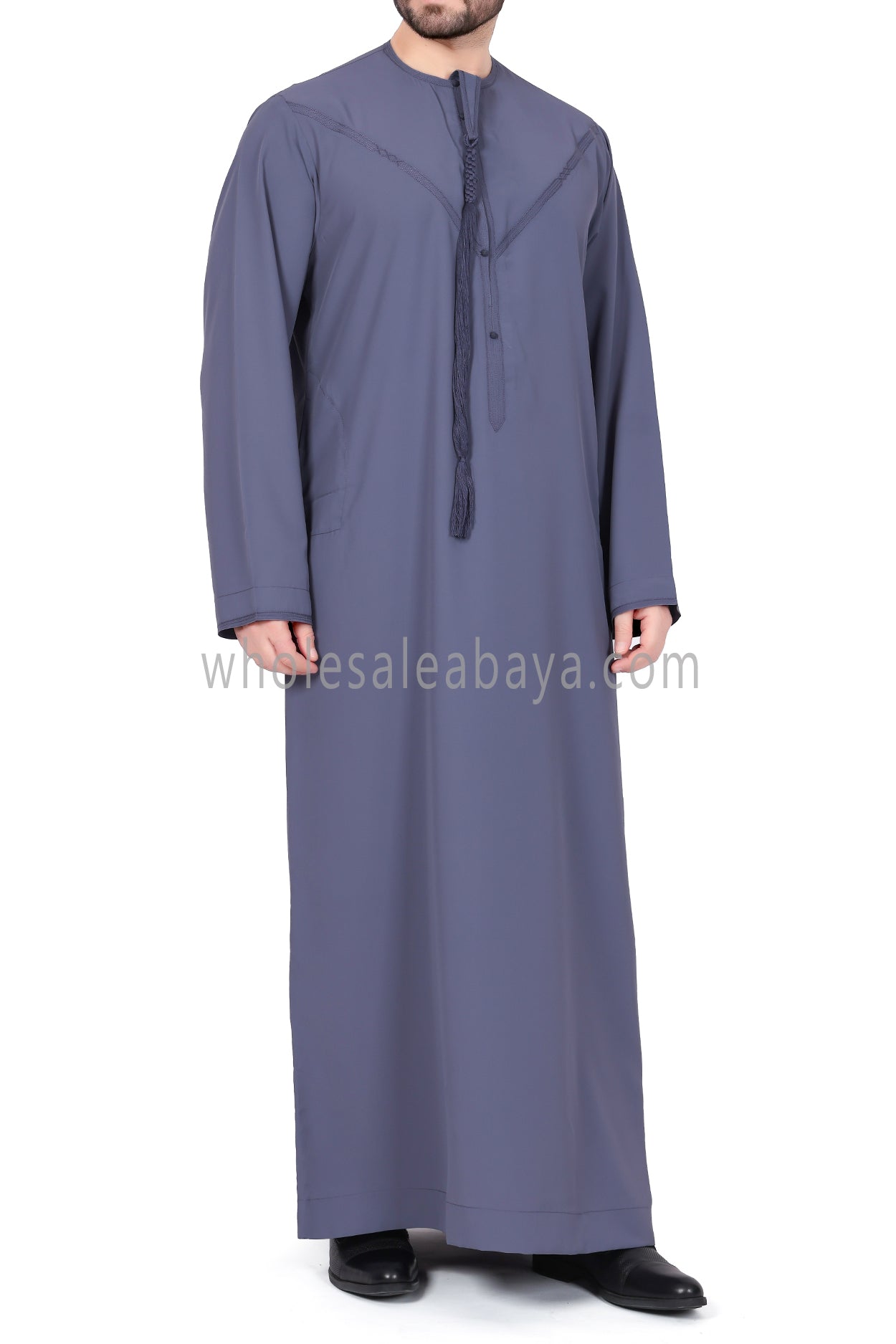 Men's Premium Emirati Thoube With Buttons & Tassel Azure Blue