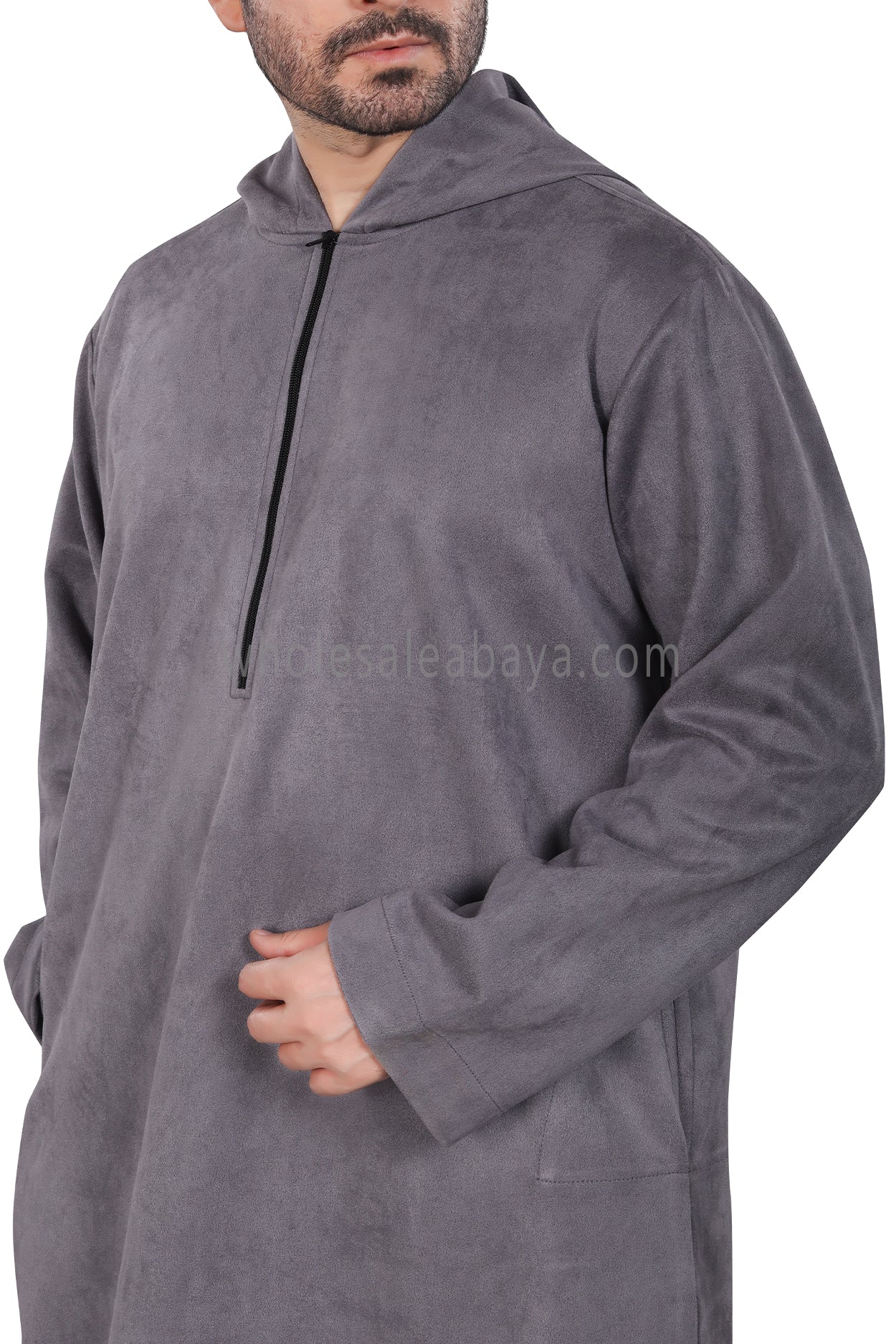 Premium Suede Hooded Thoube 90016 Grey