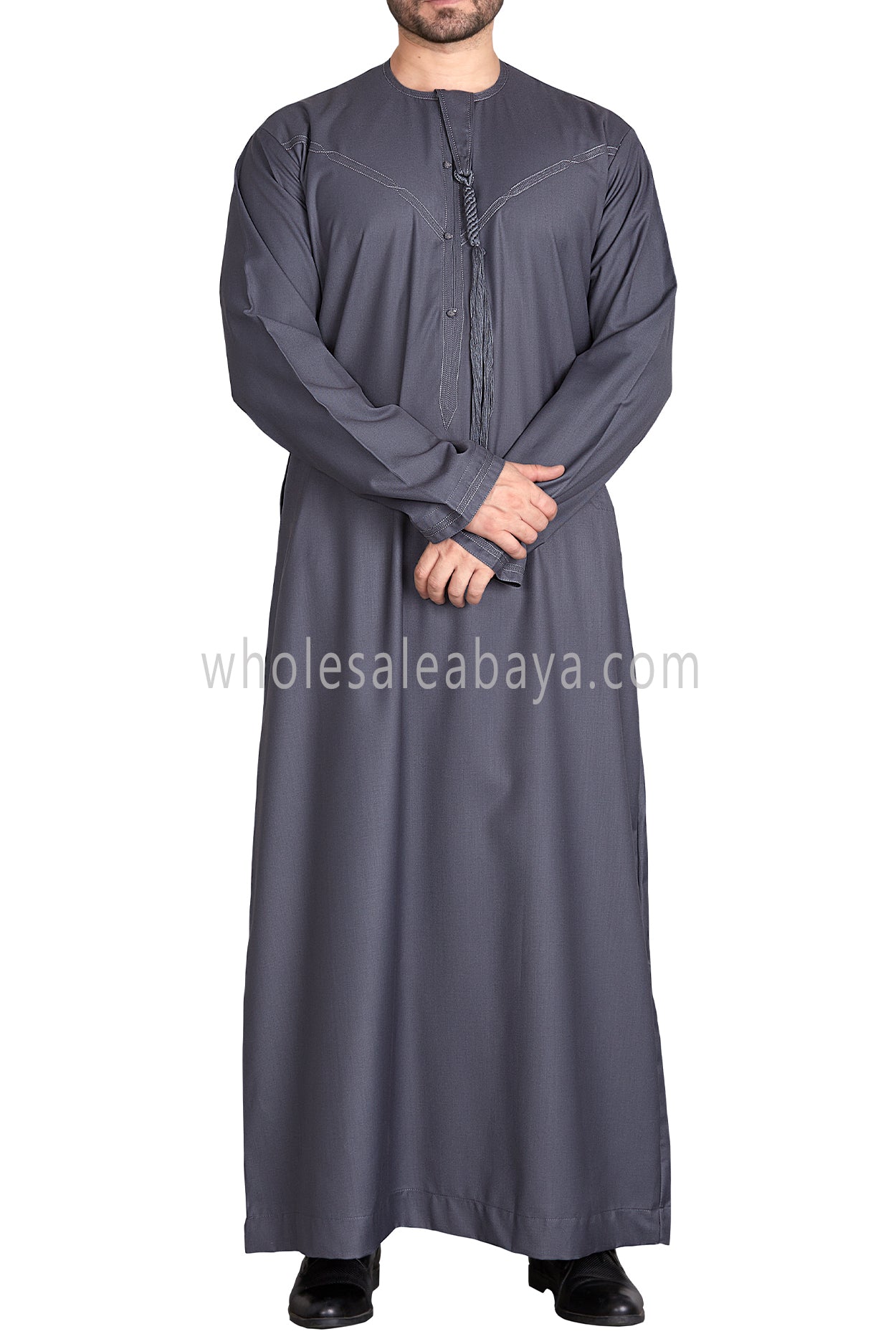 Men's Premium Emirati Thoube With Buttons & Tassel Dark Grey