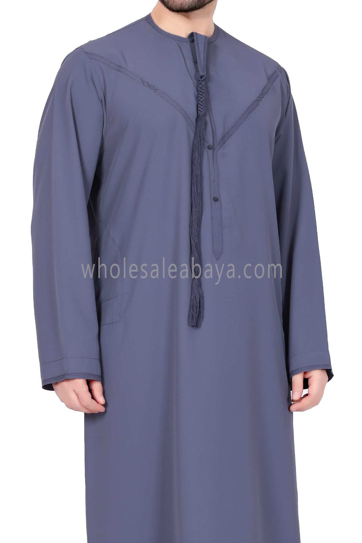 Men's Premium Emirati Thoube With Buttons & Tassel Azure Blue