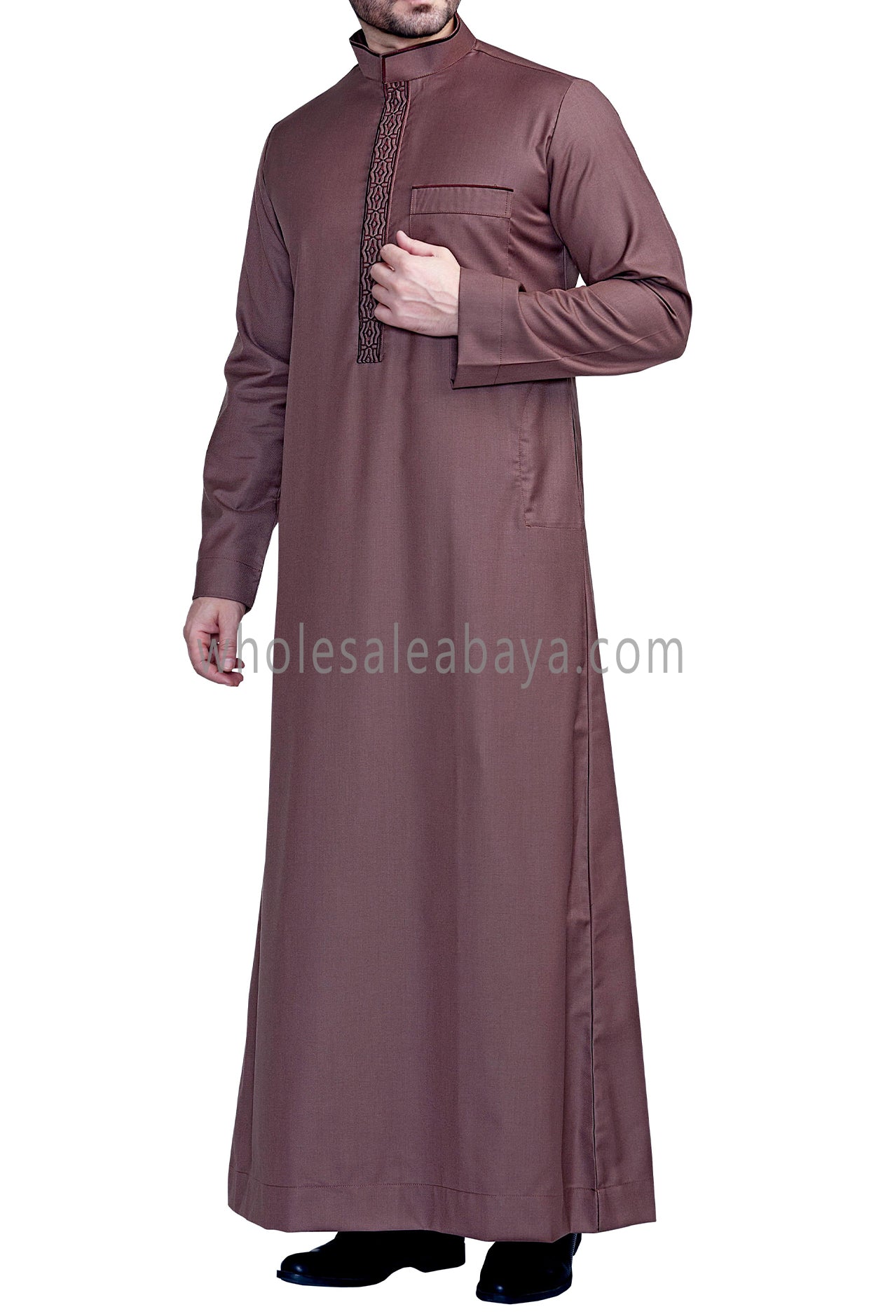 Elegant Men's Collar Thoube With Embroidery Ash Brown Colour