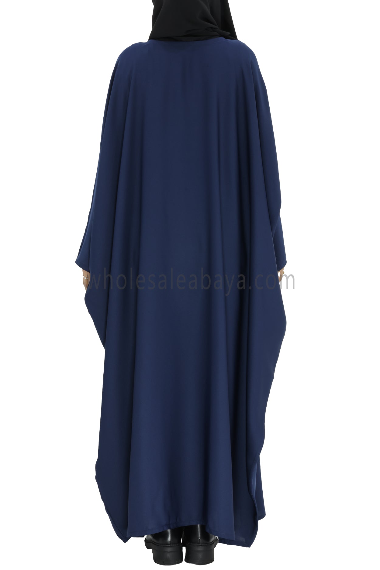 Plain Closed Butterfly Abaya With Inner Belt Navy Blue Colour