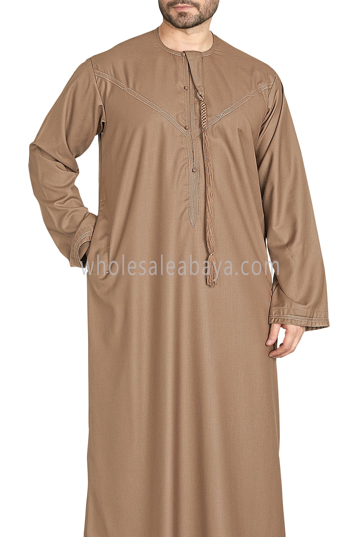 Men's Premium Emirati Thoube With Buttons & Tassel Sand Brown