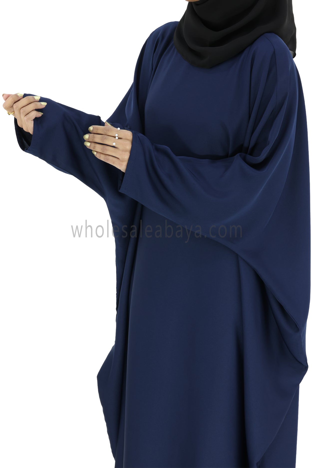Plain Closed Butterfly Abaya With Inner Belt Navy Blue Colour