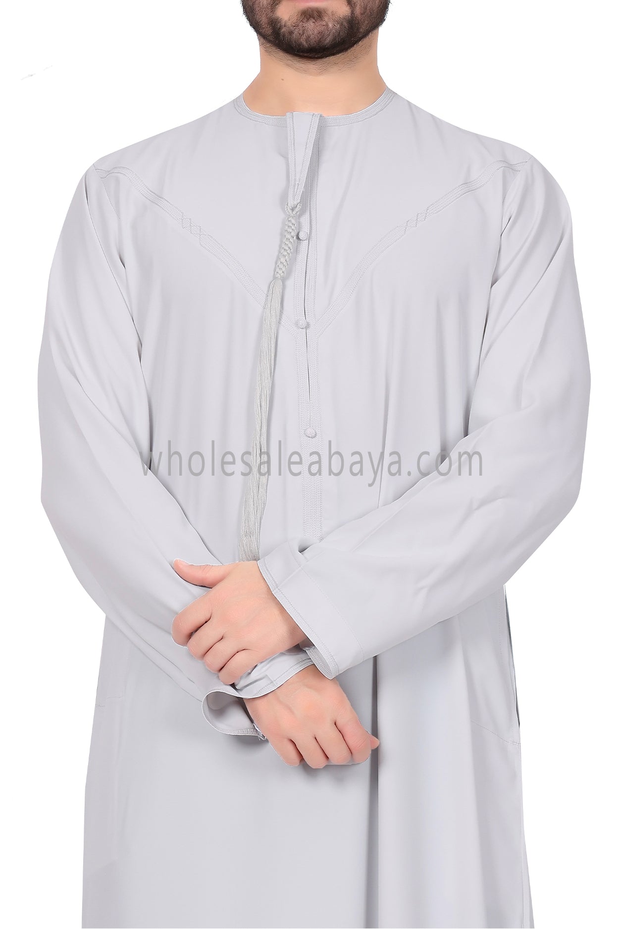Men's Premium Emirati Thoube With Buttons & Tassel Cool White