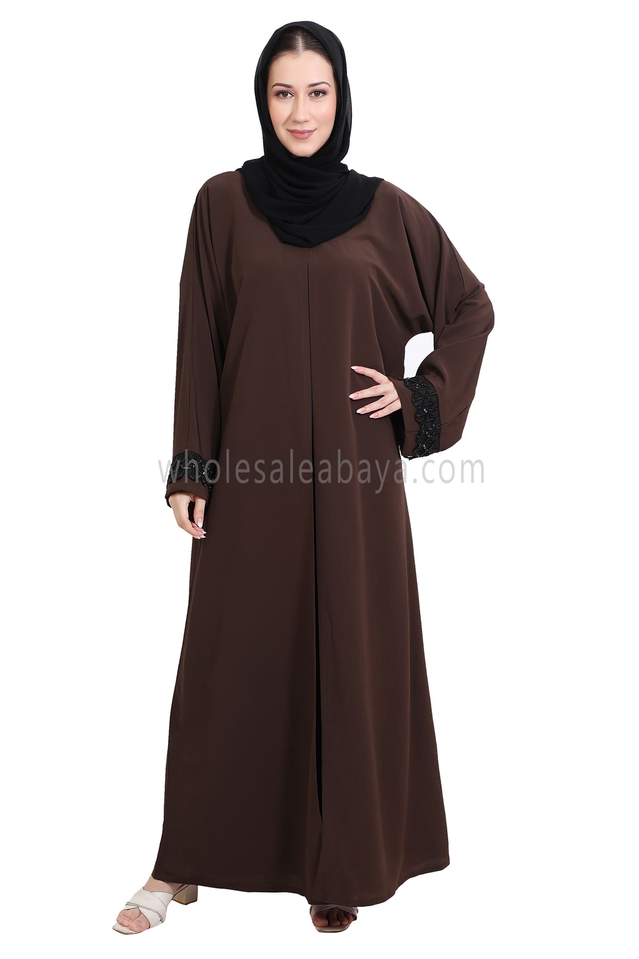 Open Abaya With Embellished Lace on the Sleeves